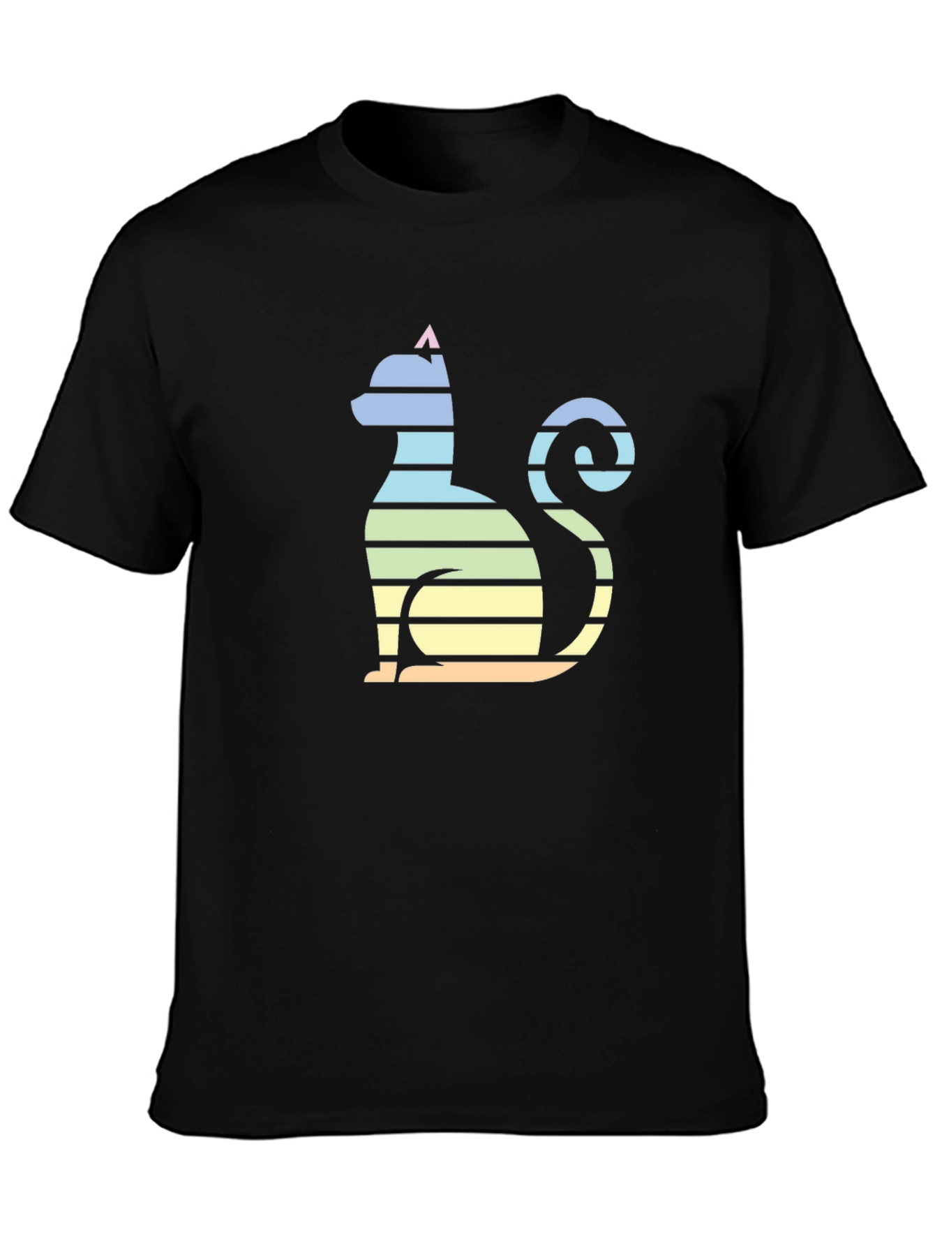 Black Striped Cat Graphic Tee - Men's Black T-Shirt view 3