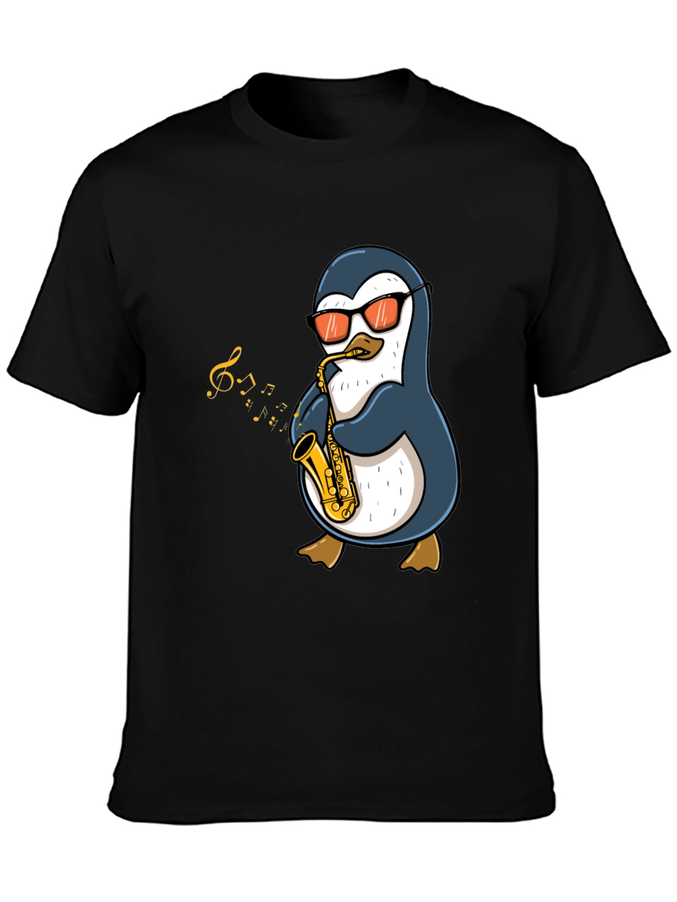 Black Penguin Sax Player Graphic T-Shirt - Cool Music Tee view 3