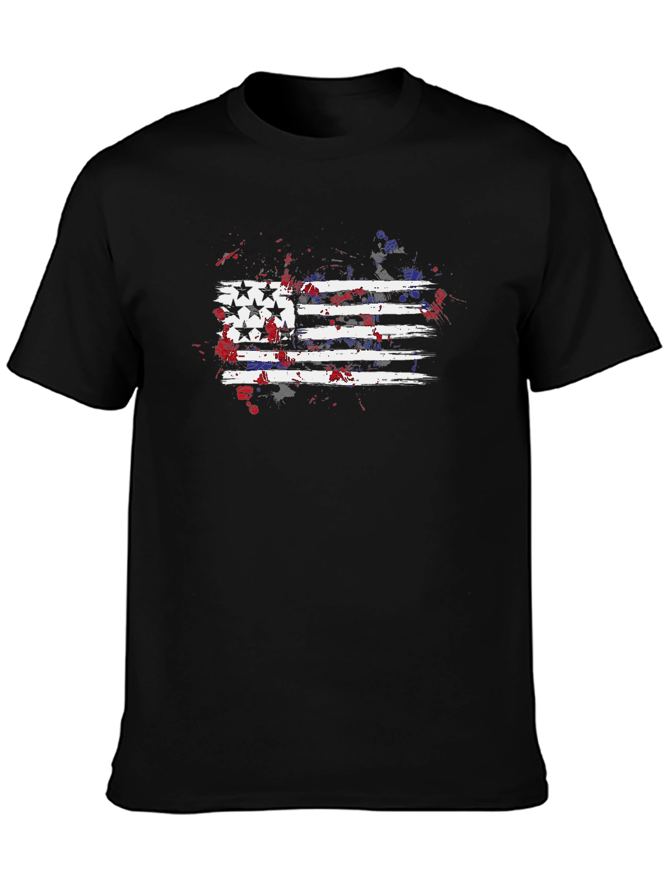 Black USA Flag Graphic Print Men's Black T-Shirt view 3