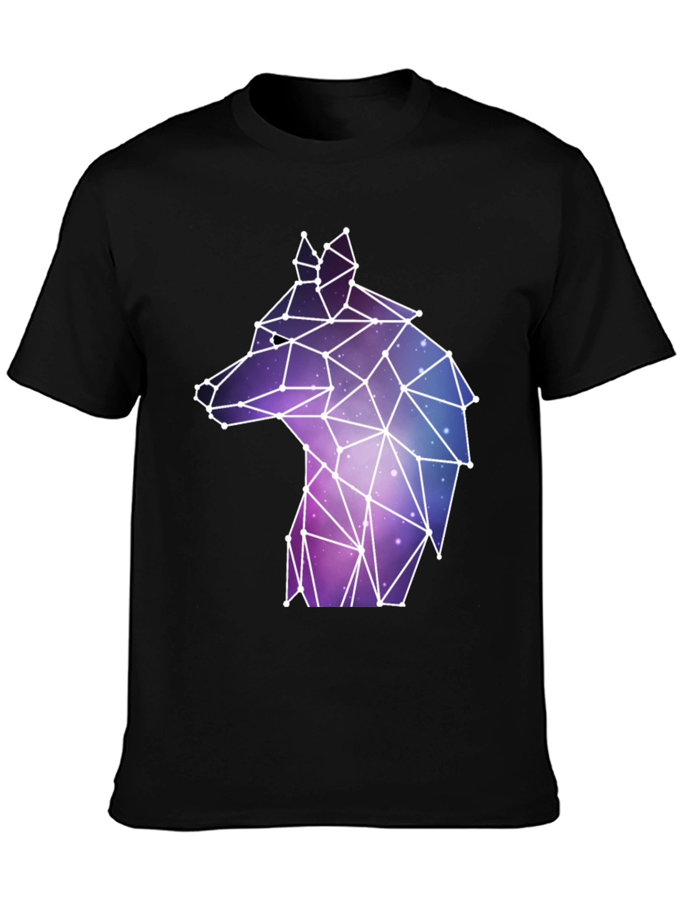 Black Geometric Wolf Galaxy T-Shirt view 3