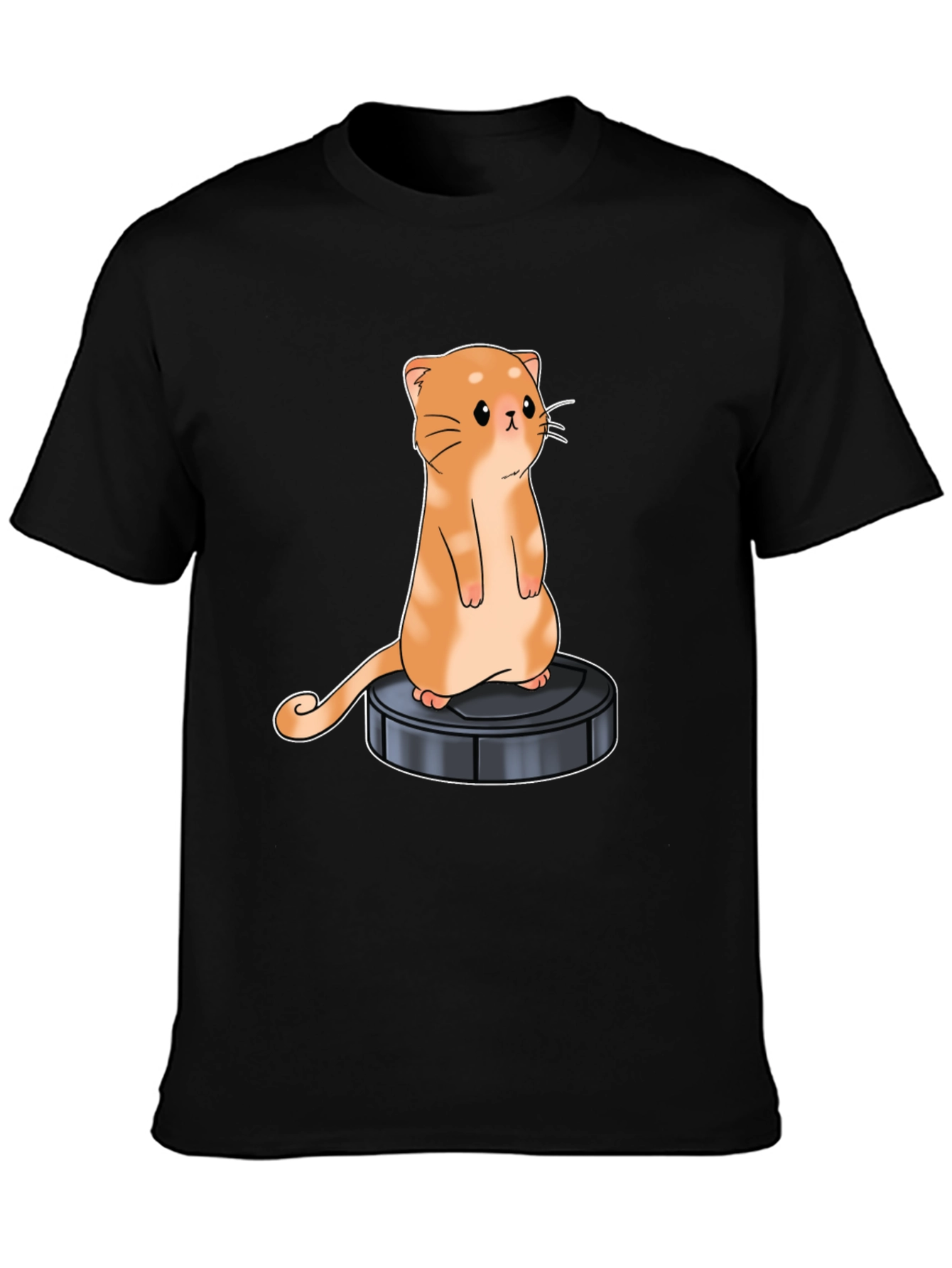 Black Cat on Robot Vacuum Graphic Tee view 3