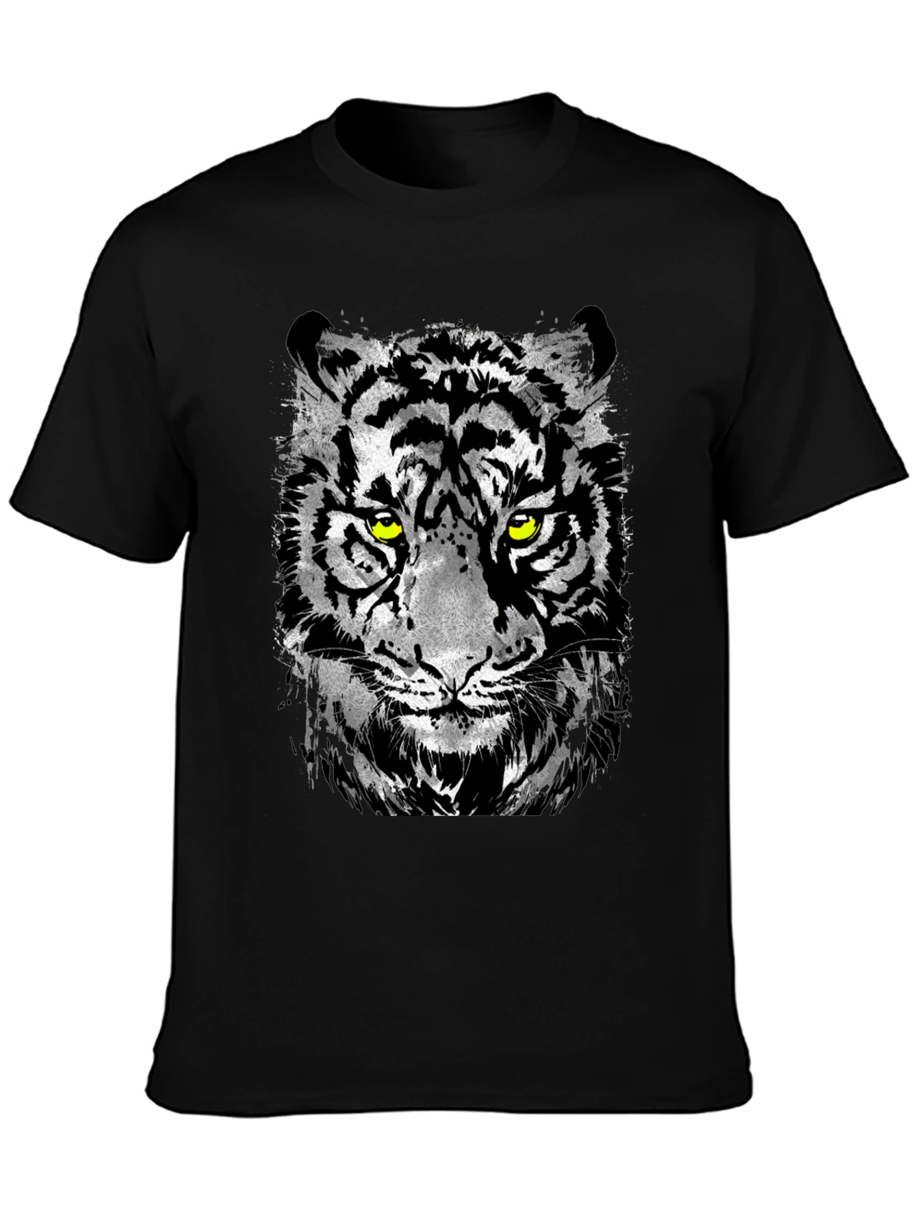 Black Men's Black T-Shirt with Tiger Graphic view 3