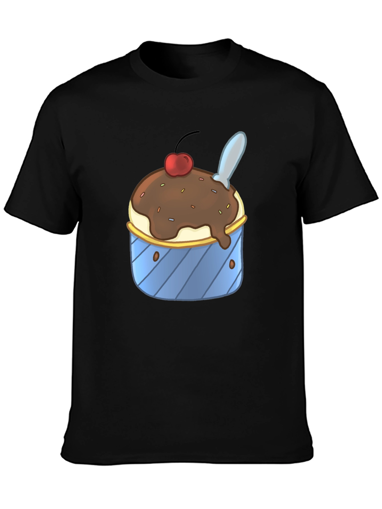 Black Ice Cream Sundae Graphic Tee - Black Cotton T-Shirt view 3