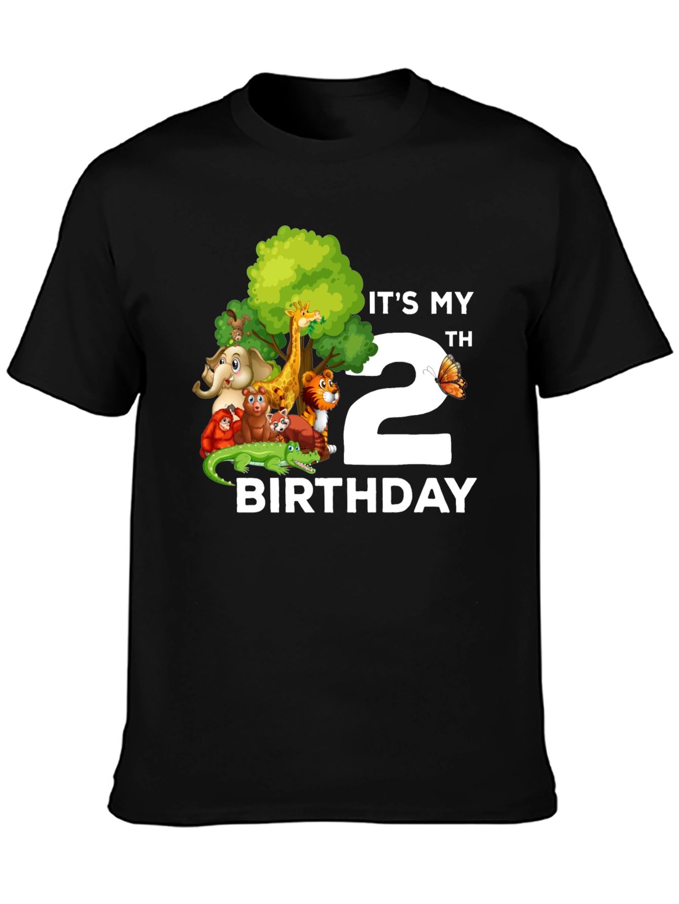Black It's My 2nd Birthday Jungle Animals Kids T-Shirt view 3
