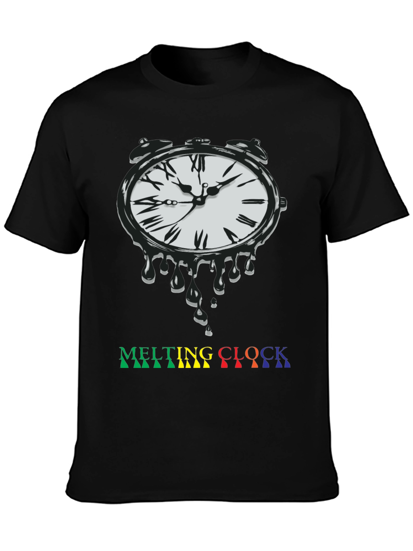 Black Melting Clock Graphic Tee - Black Cotton Blend view 3