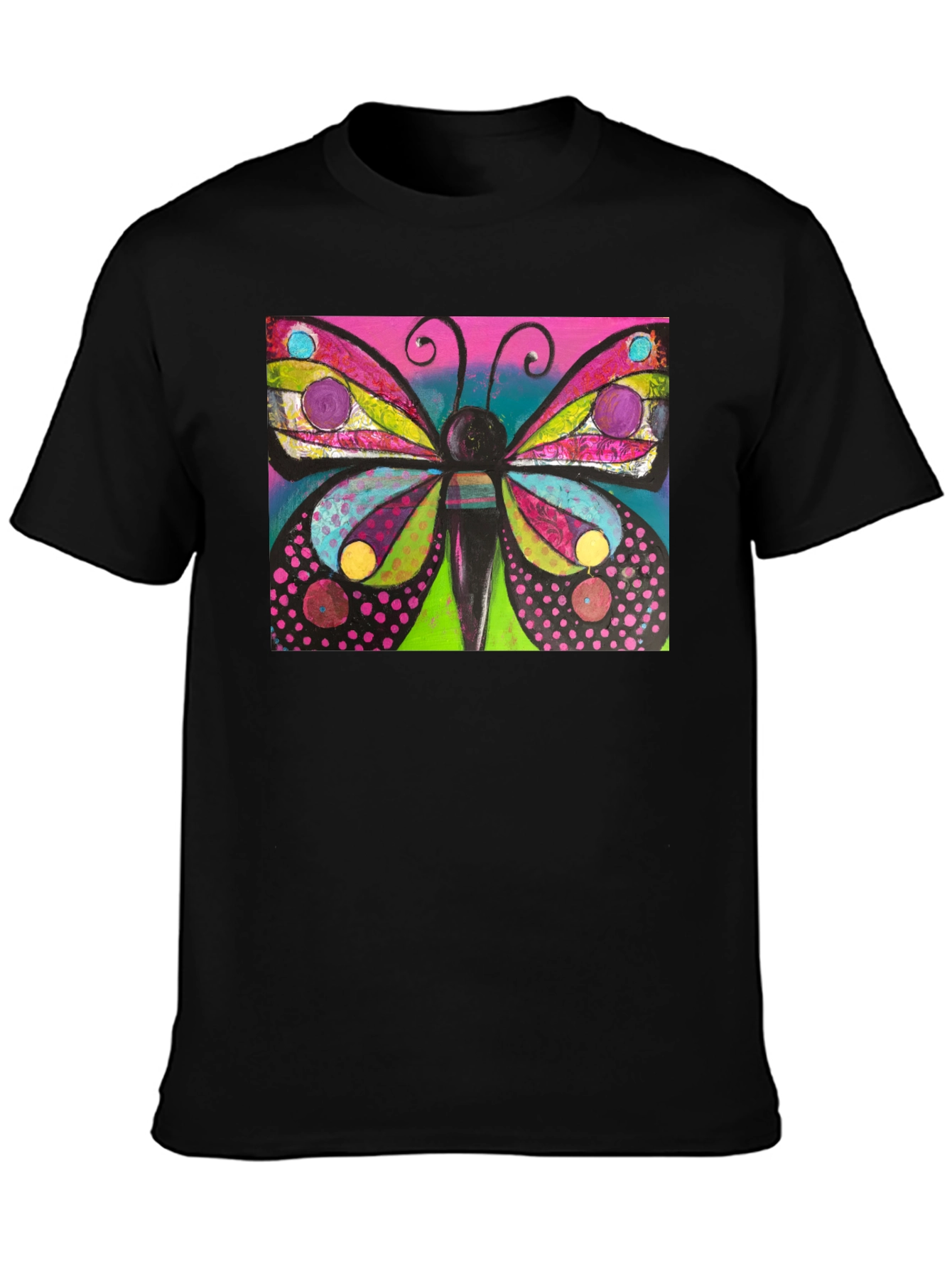 Black Butterfly Art Print Black T-Shirt view 3