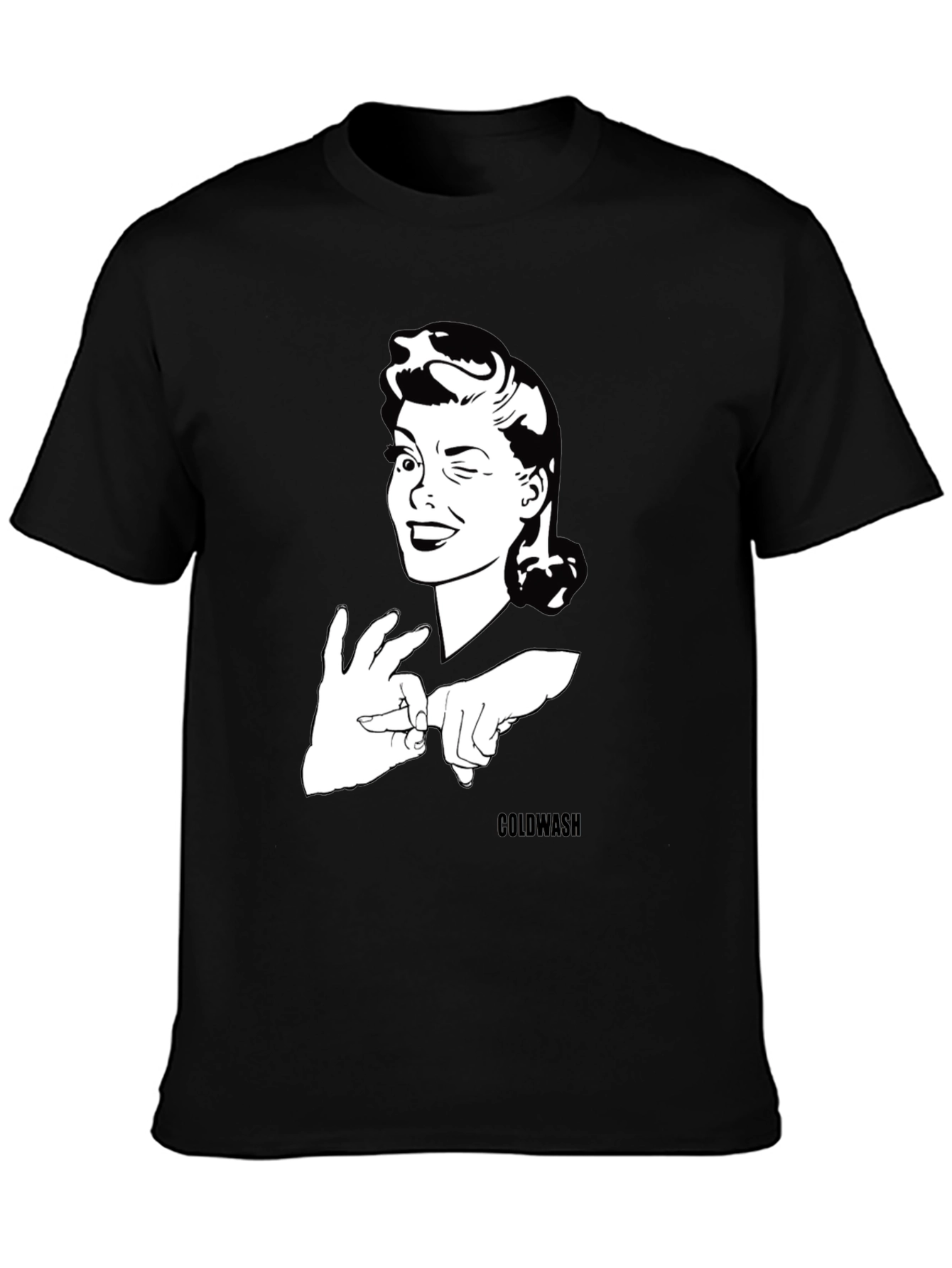 Black Winking Woman Graphic Tee - Black Cotton T-Shirt view 3