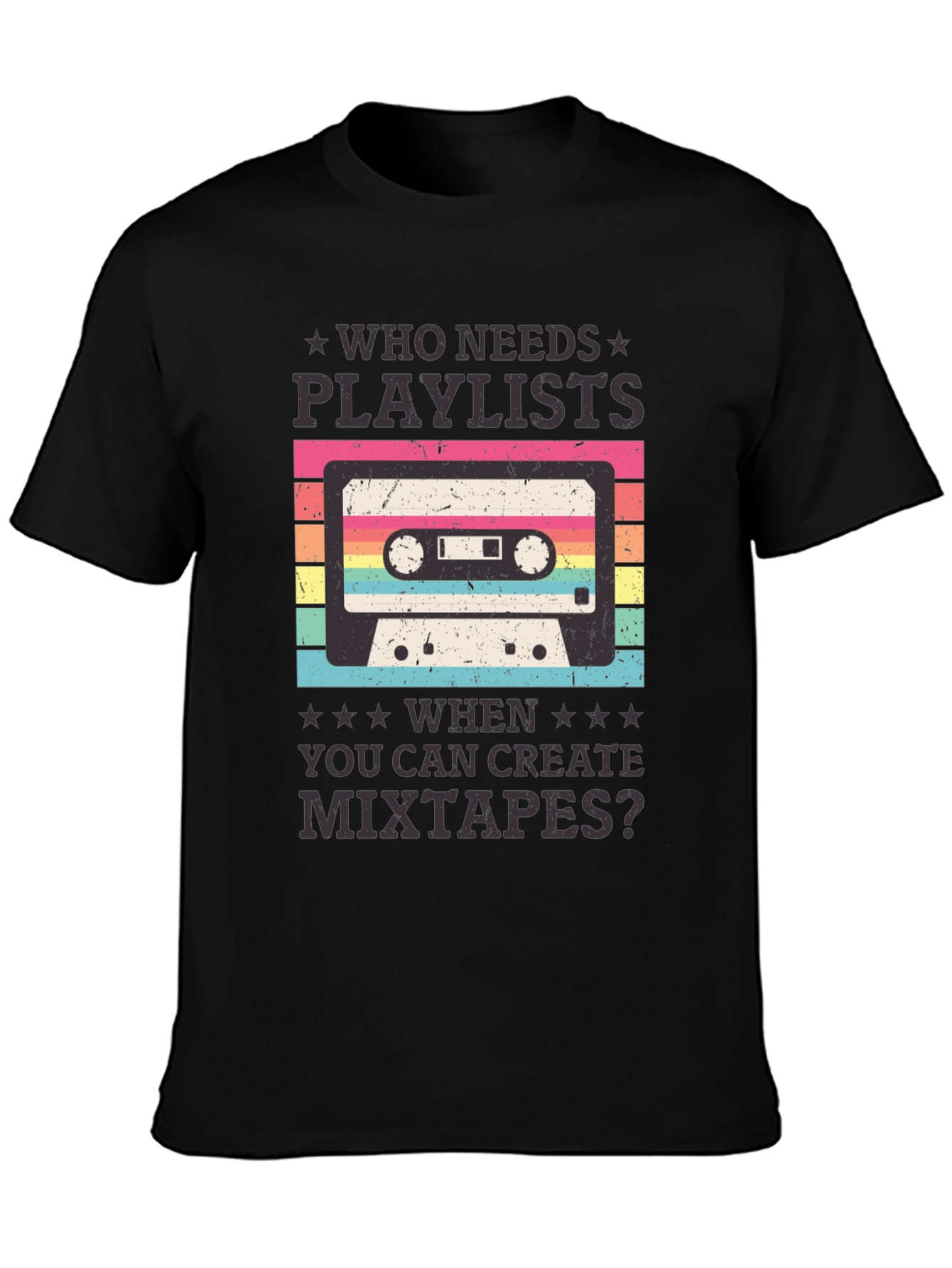 Black Retro Mixtape Graphic Tee - Who Needs Playlists? view 3