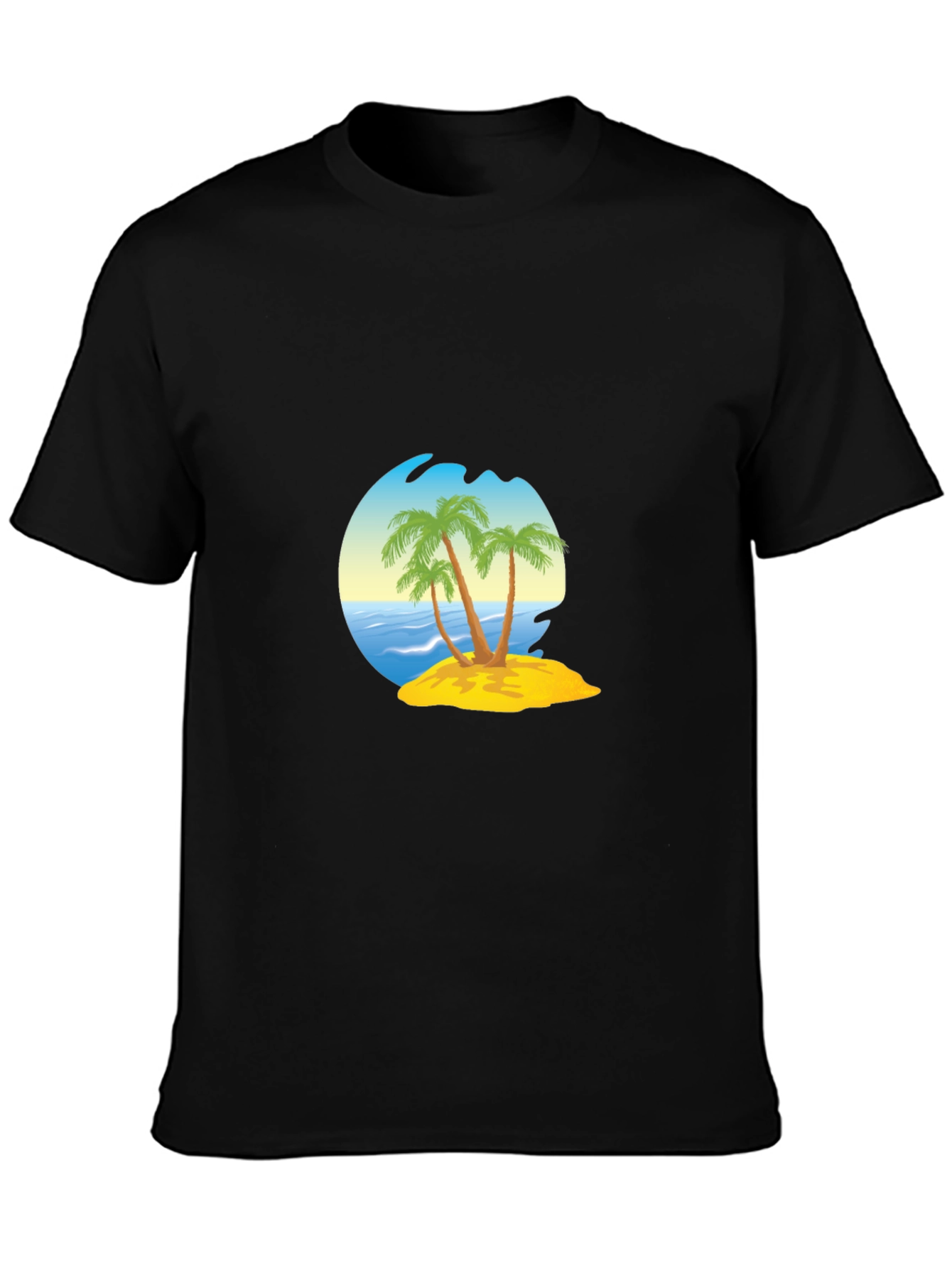 Black Island Palm Tee - Black Cotton Blend T-Shirt view 3
