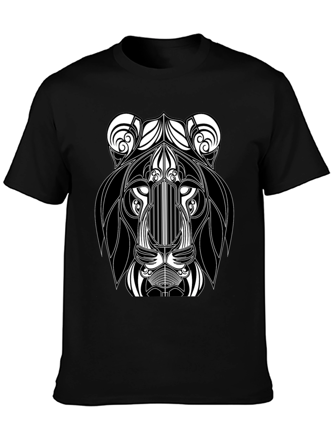Black Abstract Lion Head Black Graphic T-Shirt view 3