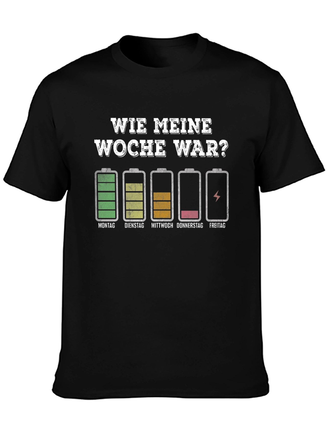 Black Funny Week Battery T-Shirt - German Humor Tee view 3