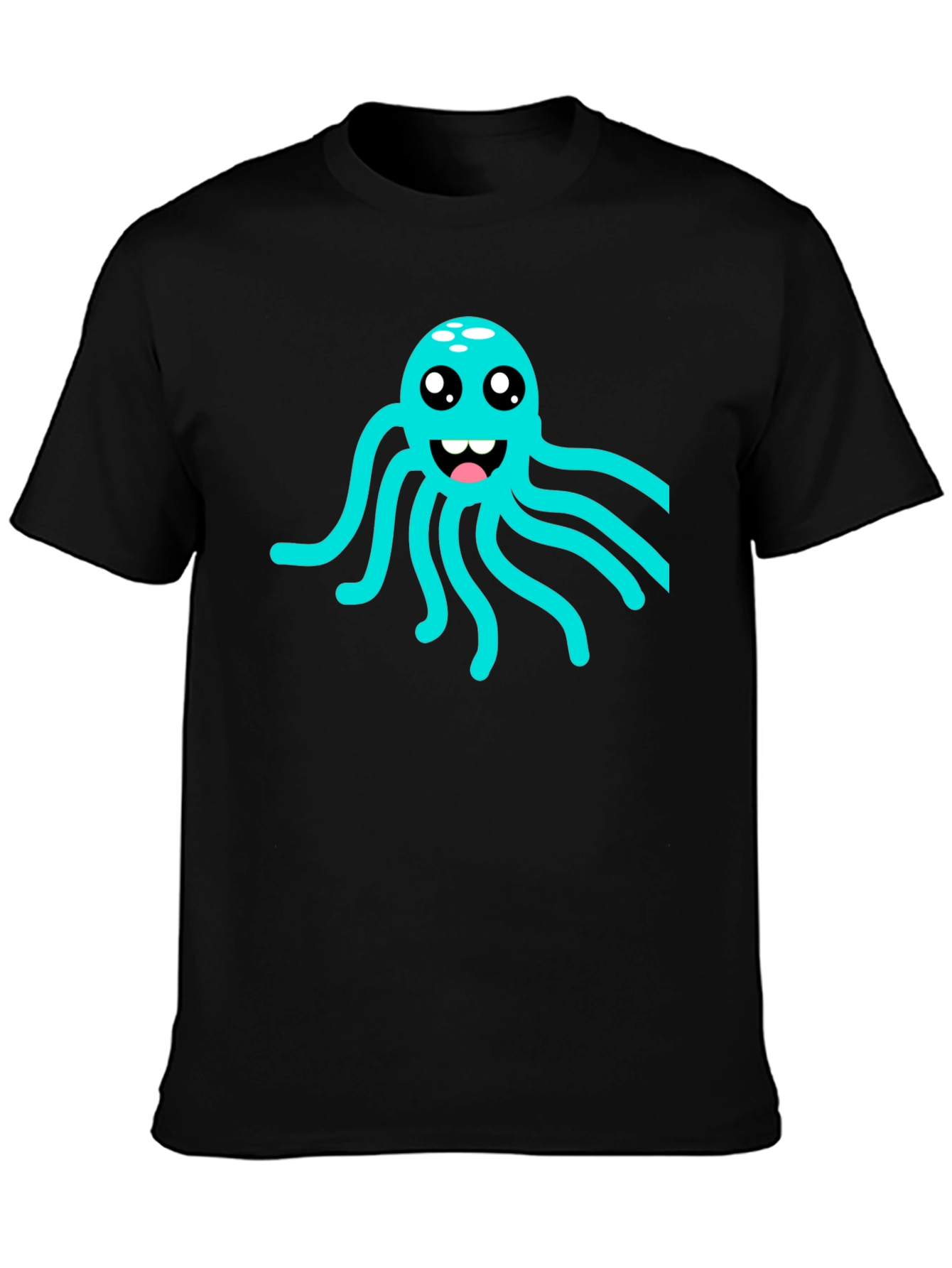 Black Cute Octopus Graphic Tee - Soft Black Cotton T-Shirt view 3
