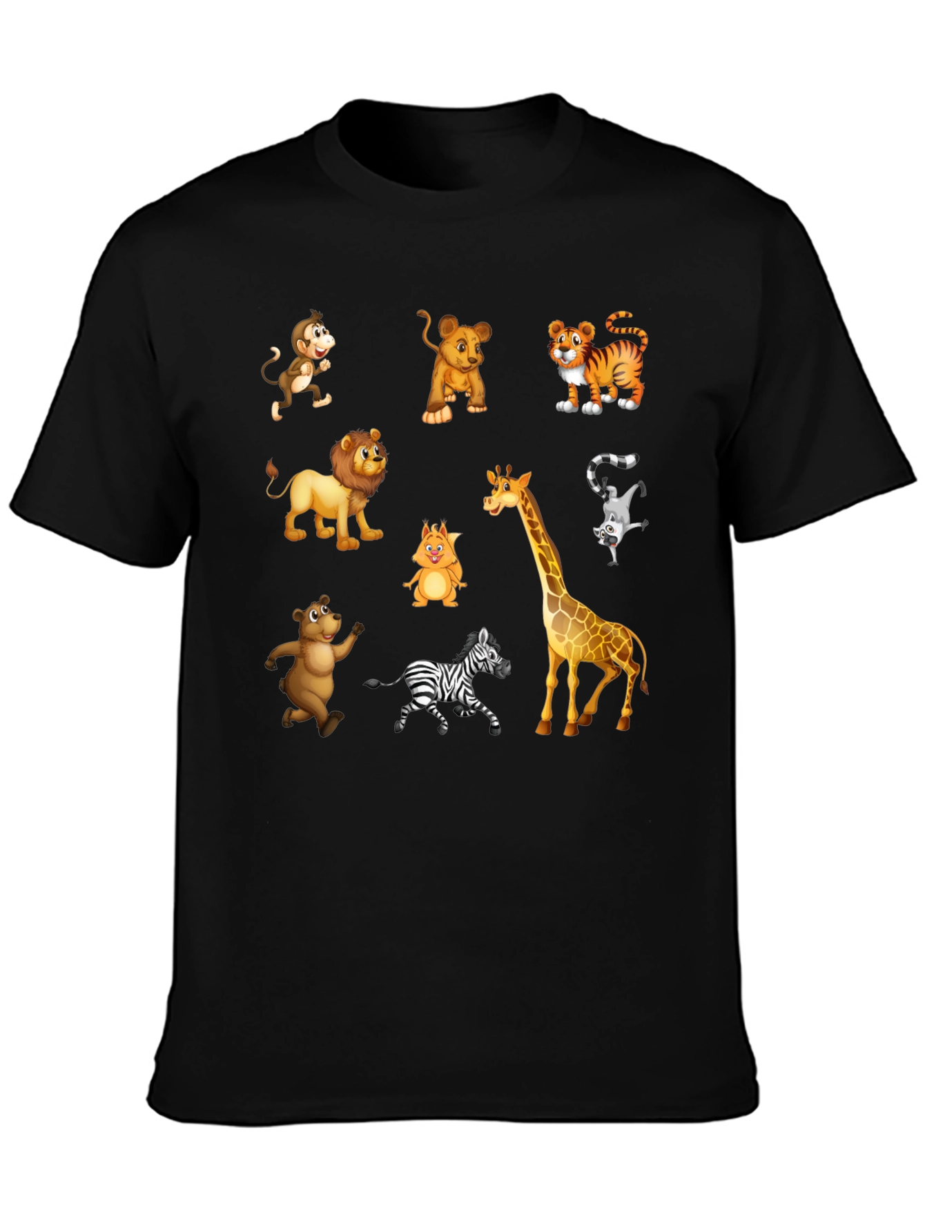 Black Cartoon Animal Print Black T-Shirt view 3