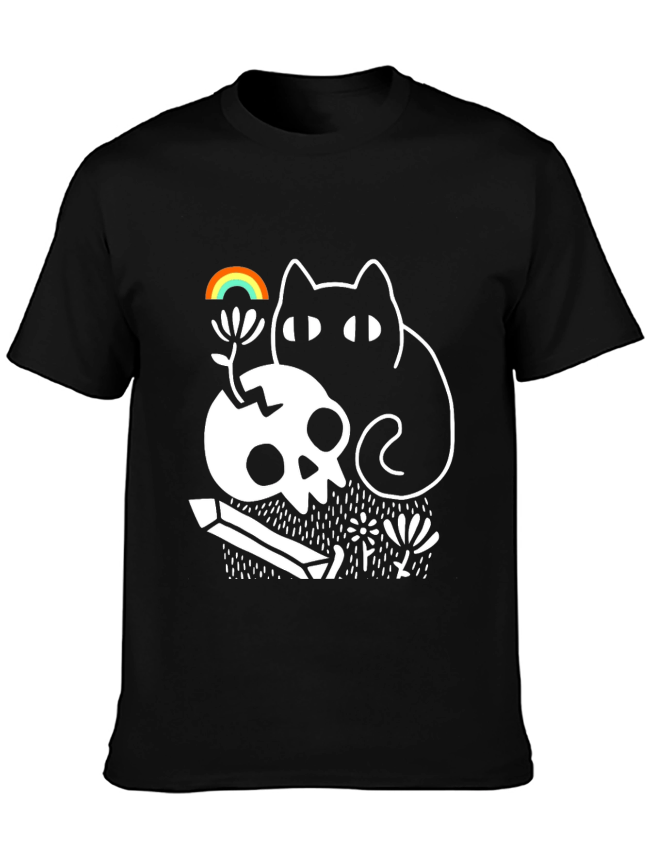 Black Gothic Whimsical Cat & Skull Graphic Tee view 3