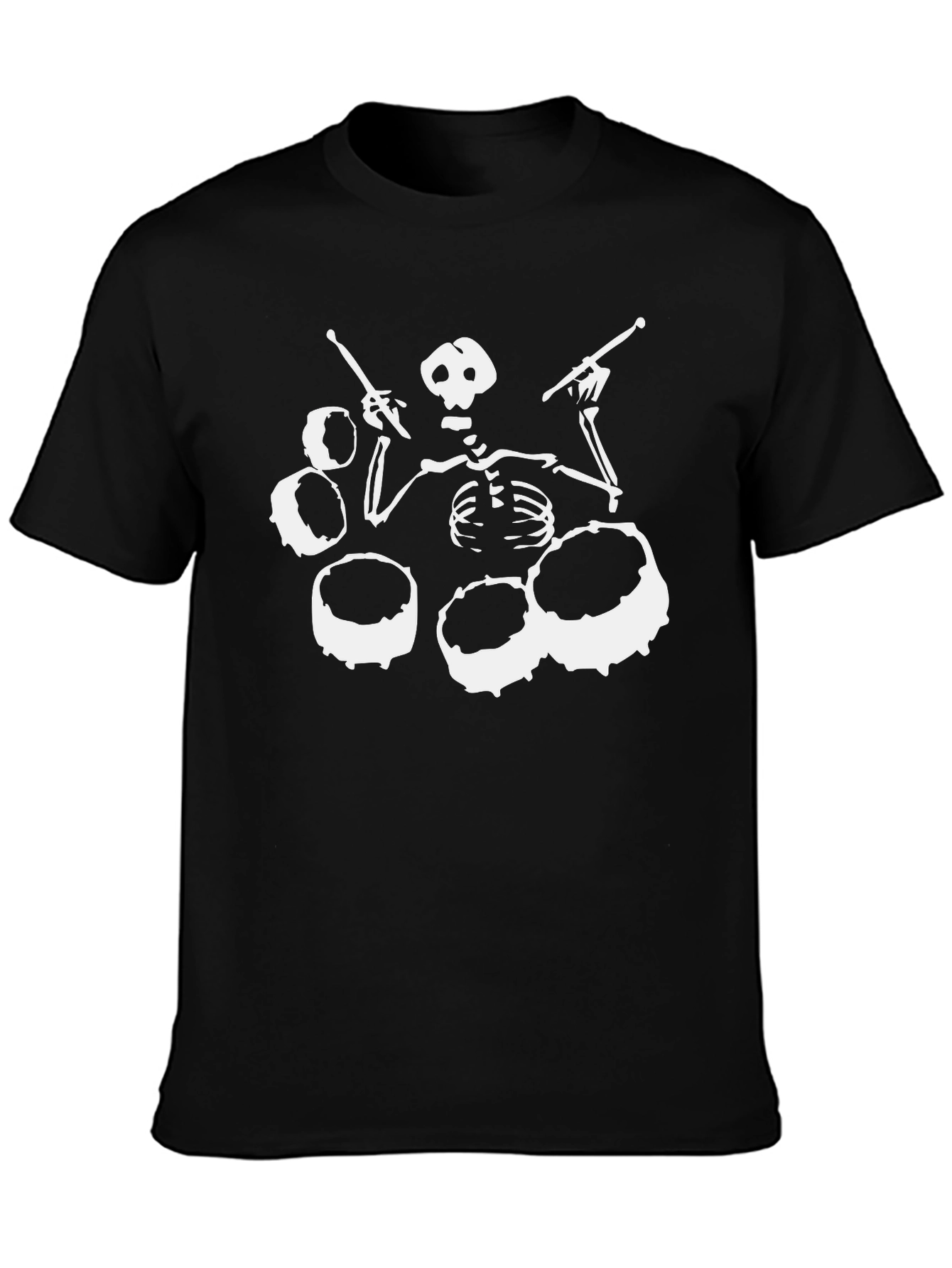 Black Skeleton Drummer Black T-Shirt - Rock Band Tee view 3