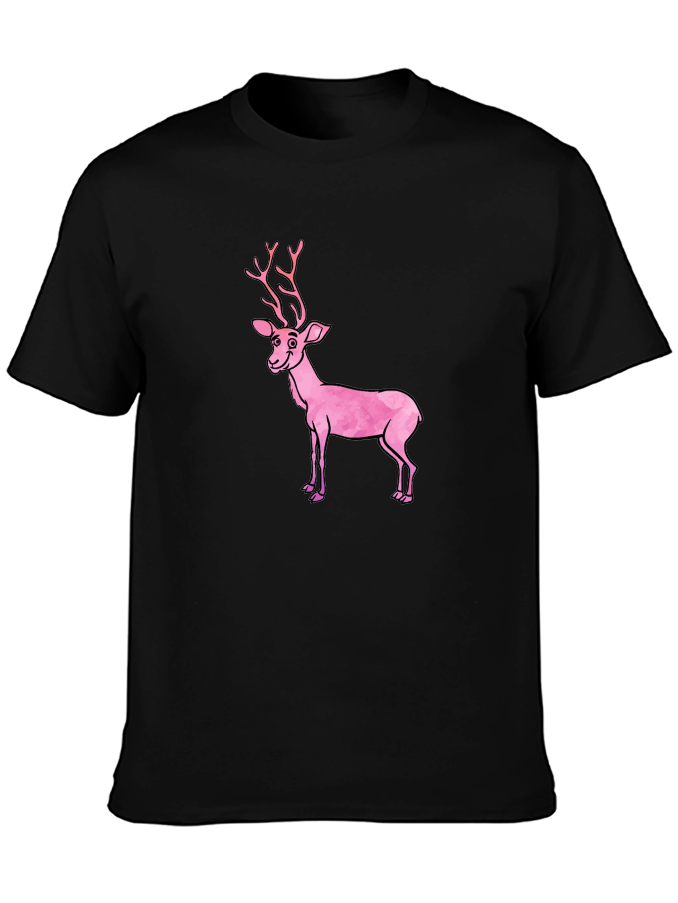 Black Black T-Shirt with Pink Deer Graphic view 3