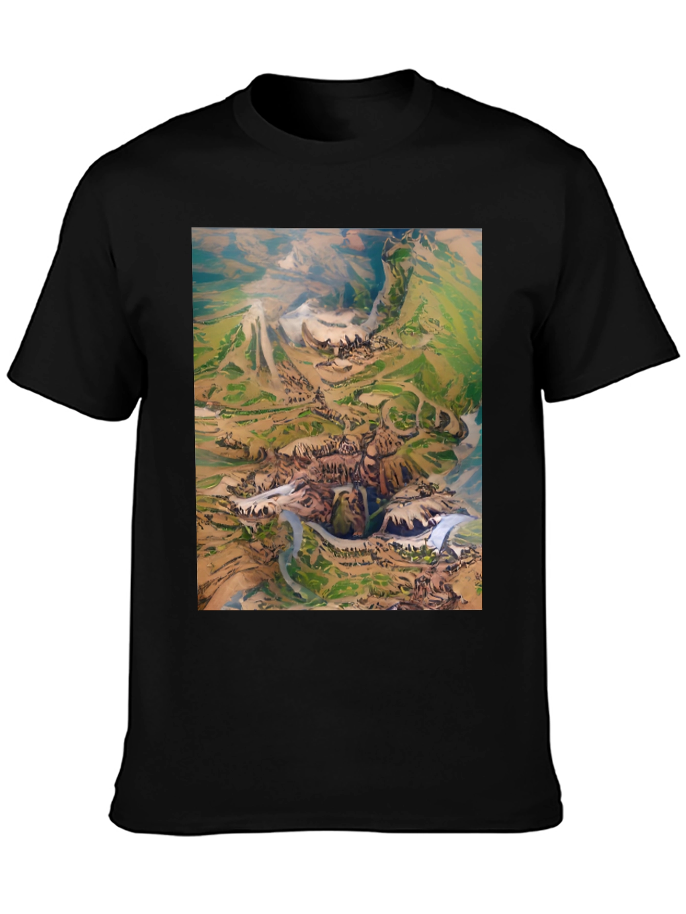Black Artistic Landscape Print Black T-Shirt view 3