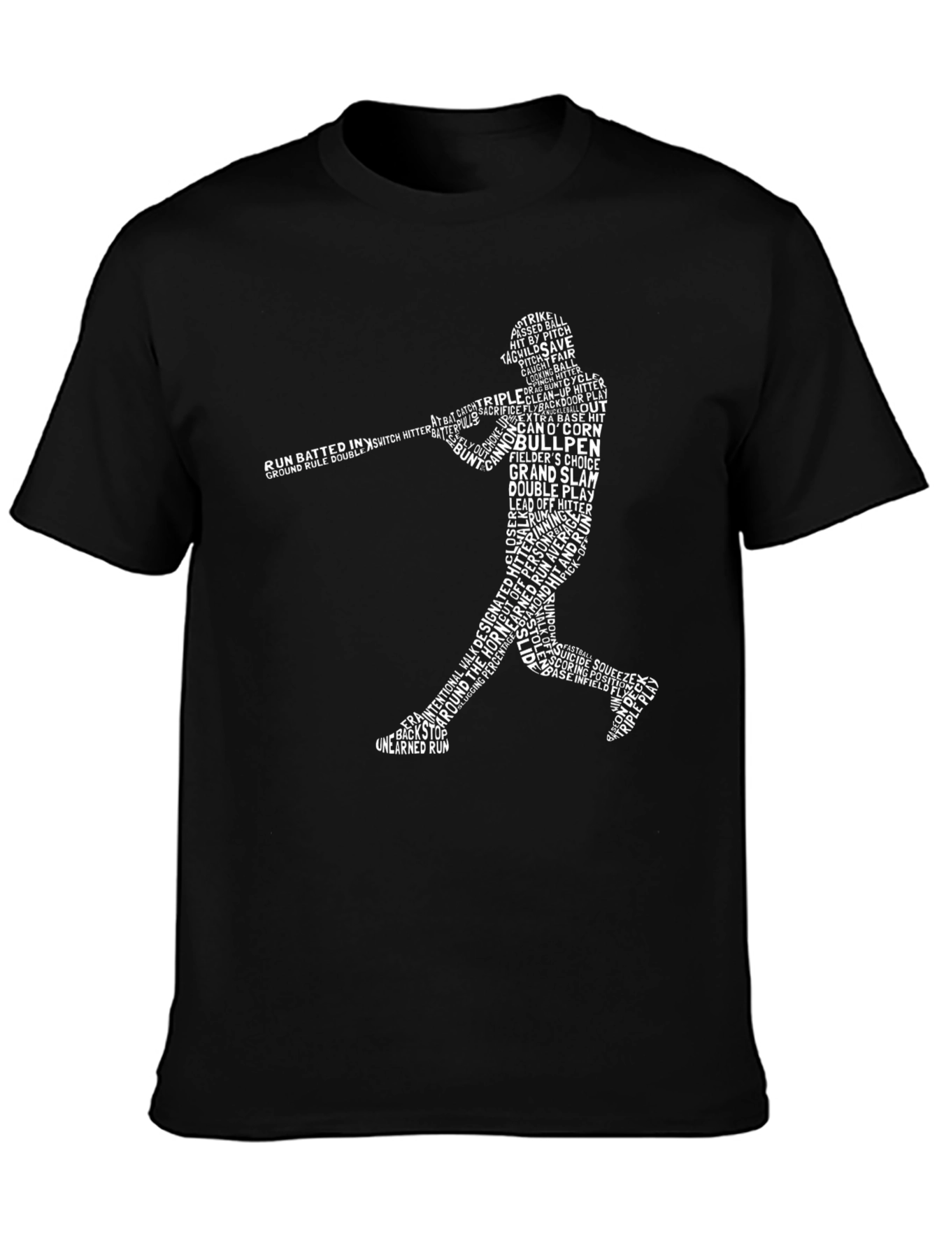 Black Baseball Word Art T-Shirt - Batter Silhouette Tee view 3