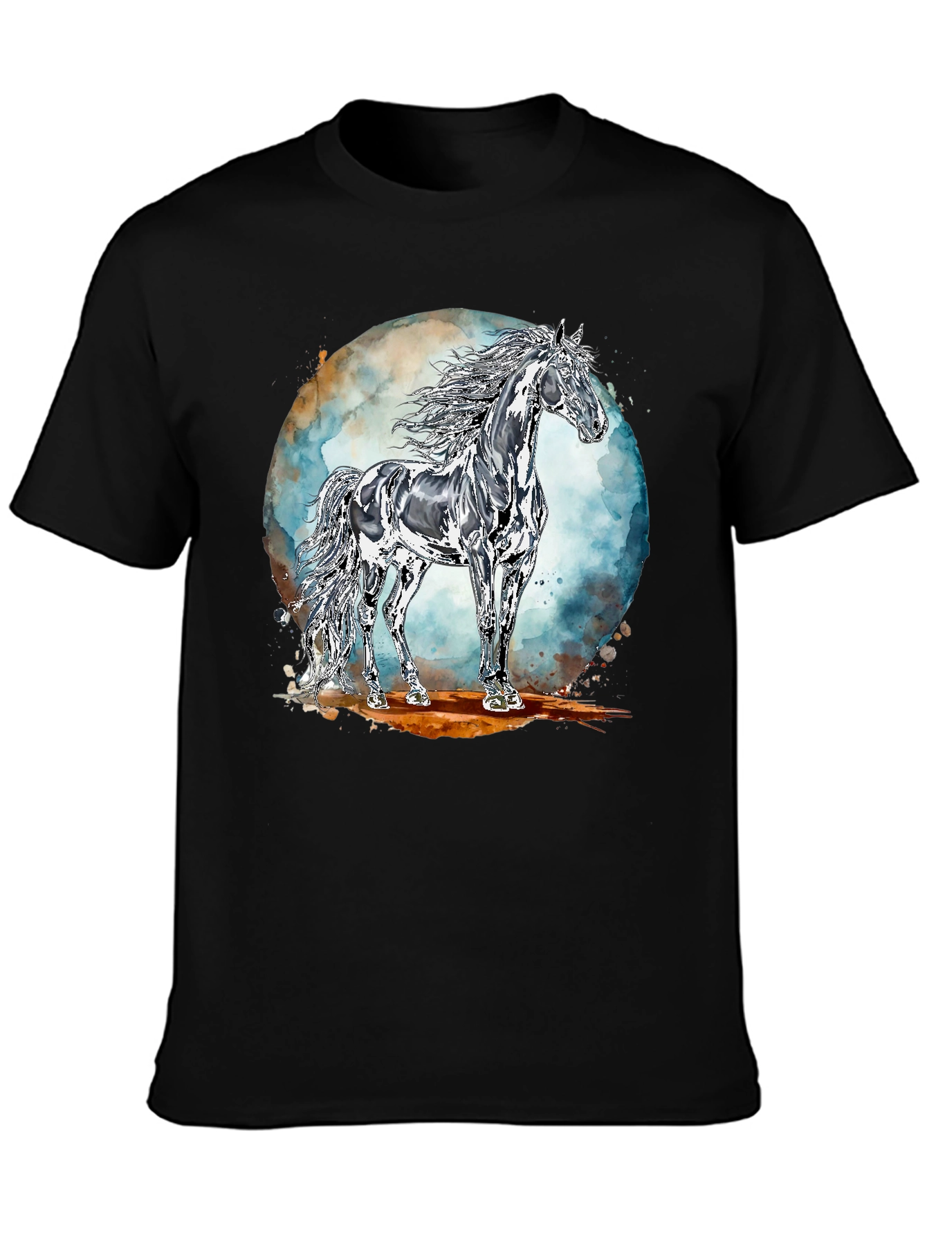 Black Majestic Horse Graphic Tee - Black Cotton Blend view 3