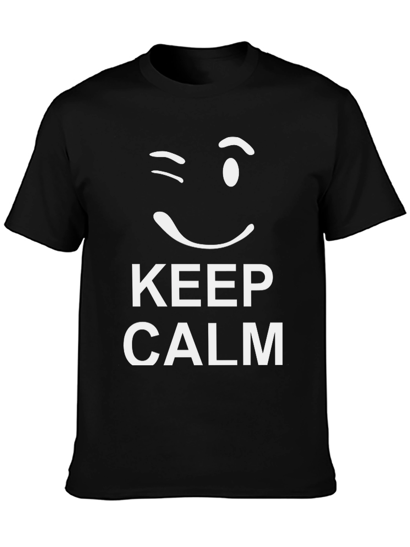 Black Keep Calm Wink Graphic Tee - Black Cotton T-Shirt view 3