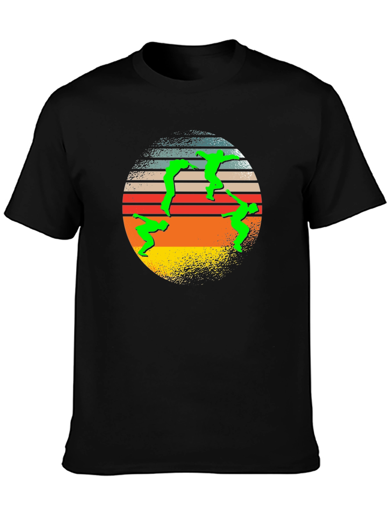 Black Retro T-Shirt with Green Figure Circle Design view 3