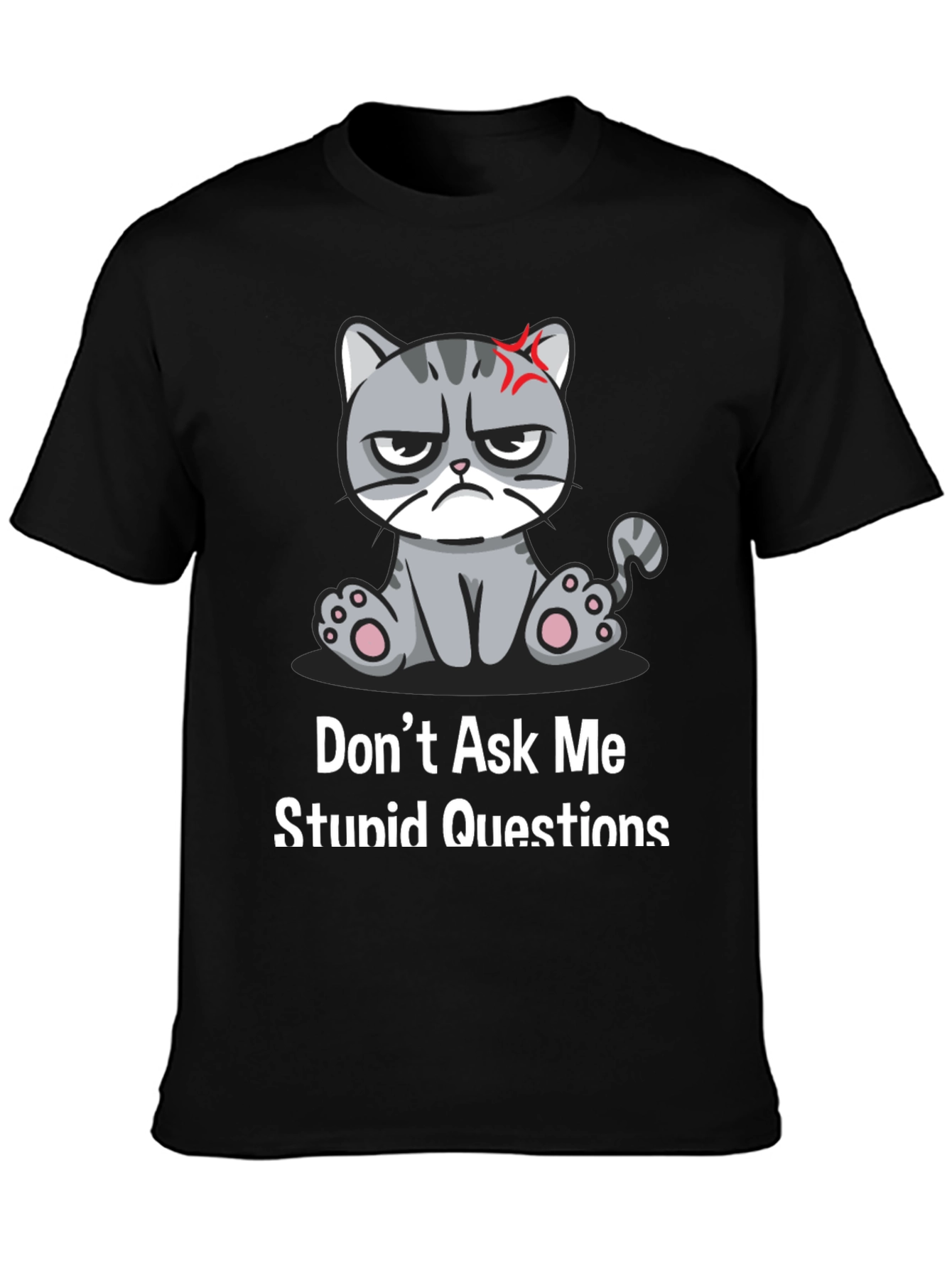 Black Grumpy Cat T-Shirt - Don't Ask Me Stupid Questions view 3