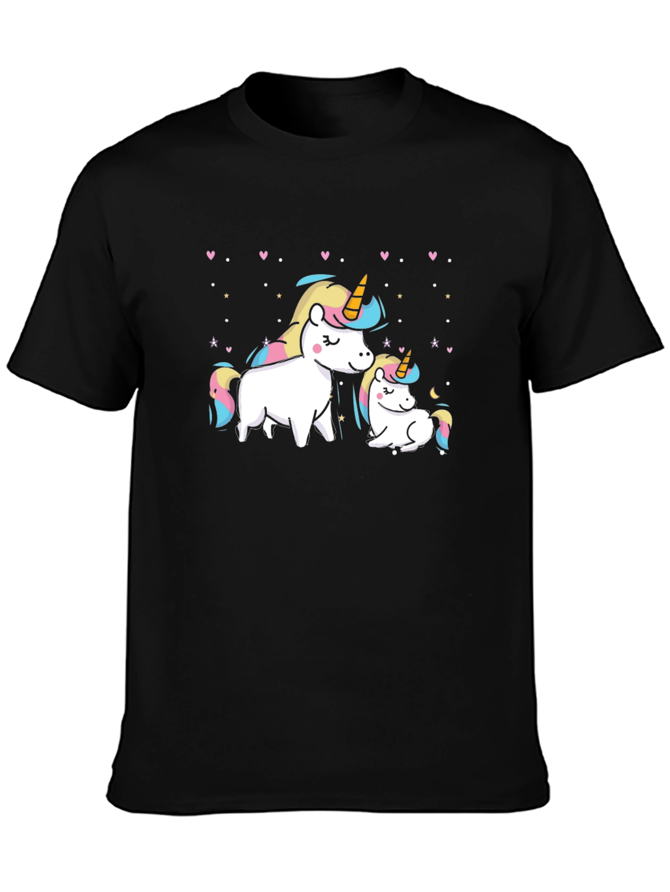 Black Cute Unicorn Mom and Baby Graphic T-Shirt view 3