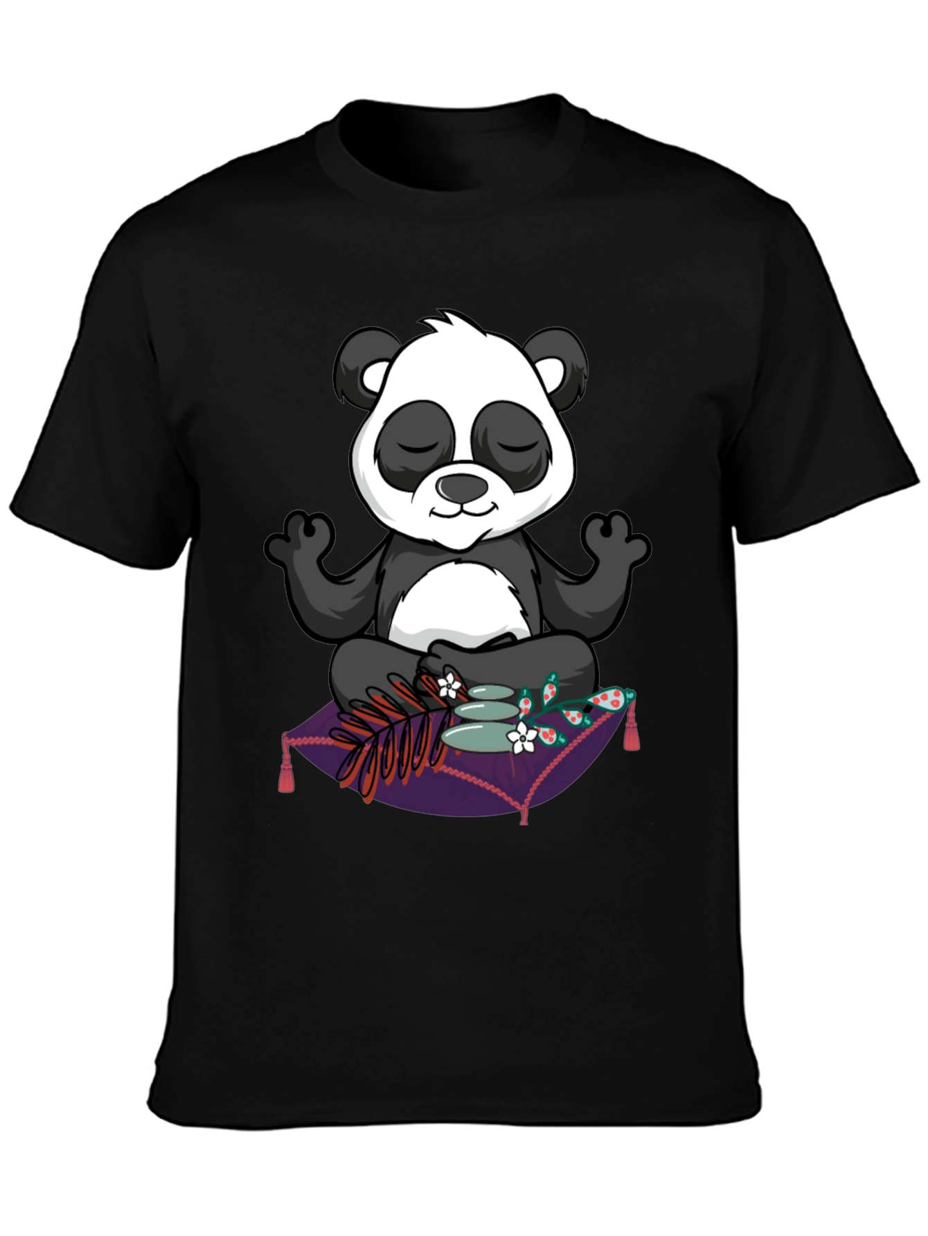 Black Zen Panda T-Shirt: Meditating Panda Design view 3