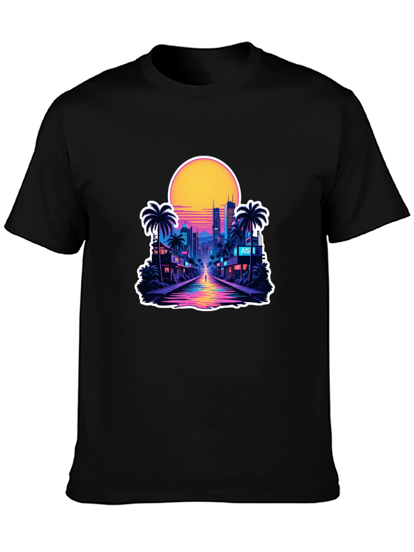 Black Retro Wave Cityscape T-Shirt view 3