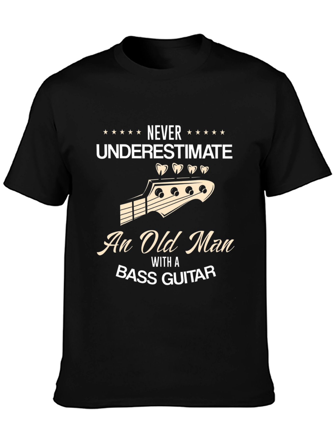 Black Bass Guitar Old Man T-Shirt - Black view 3