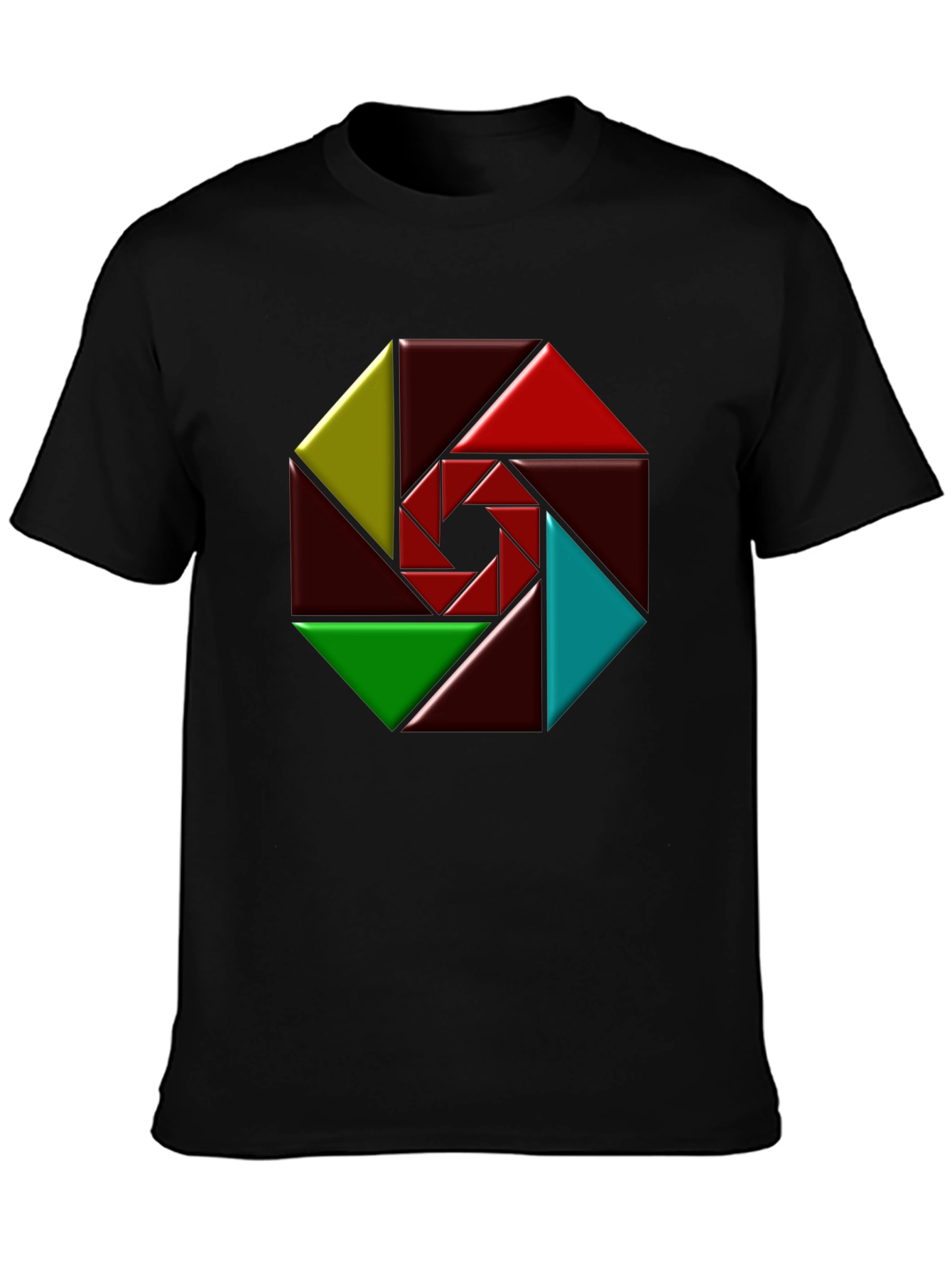 Black Geometric Design Black T-Shirt view 3