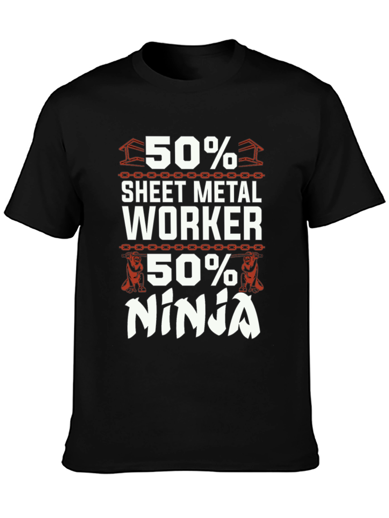 Black Sheet Metal Worker Ninja T-Shirt - Black Cotton Blend view 3