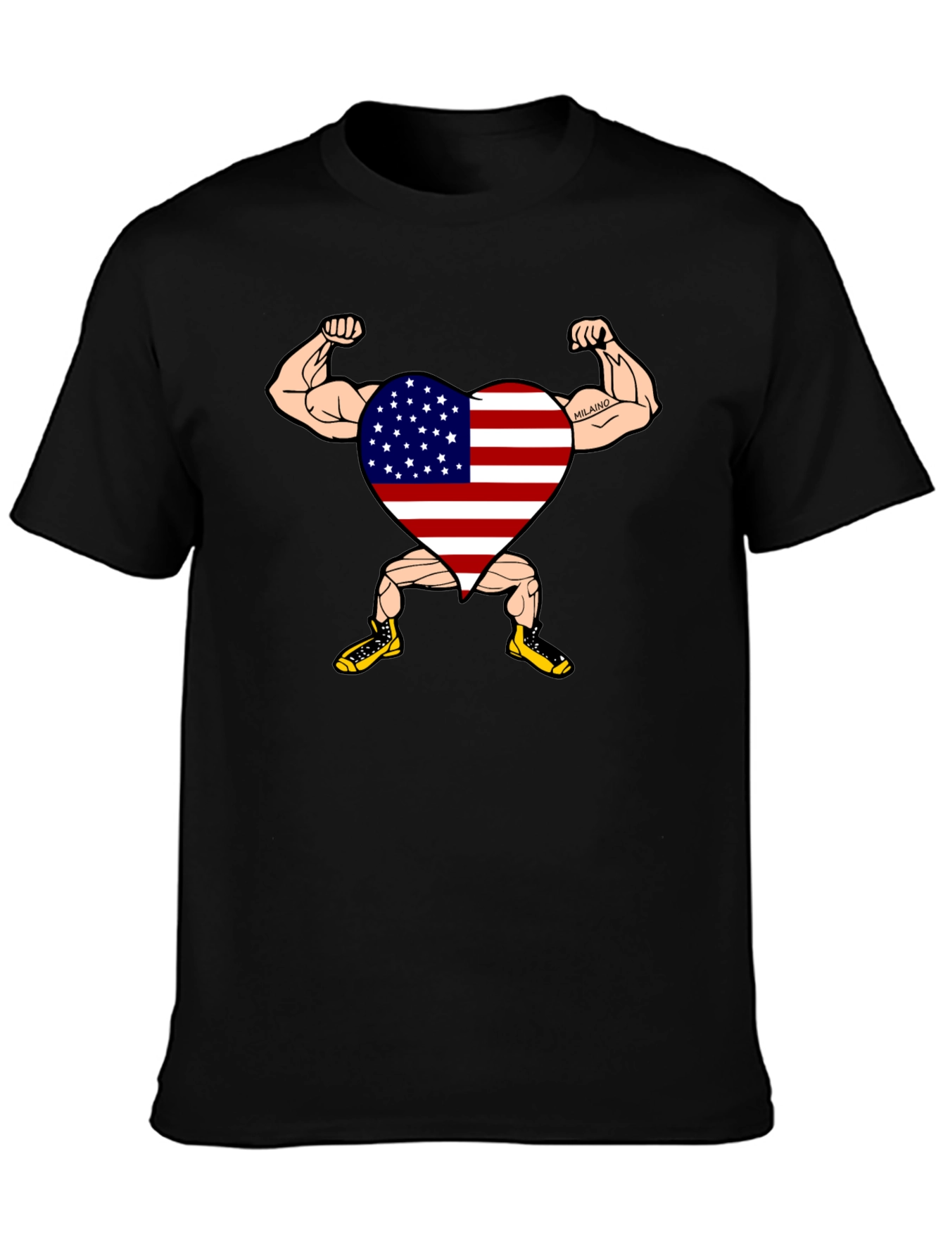 Black Patriotic Muscle Heart Graphic Tee view 3