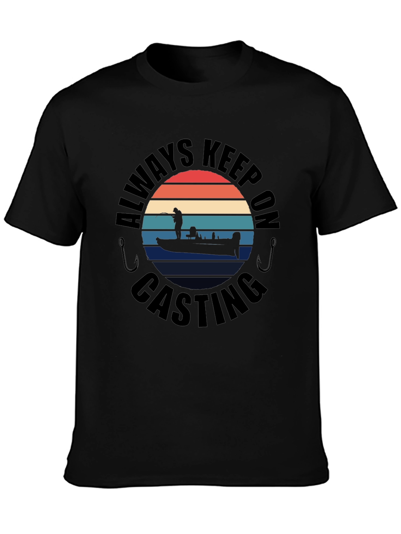 Black Always Keep On Casting Fishing T-Shirt view 3
