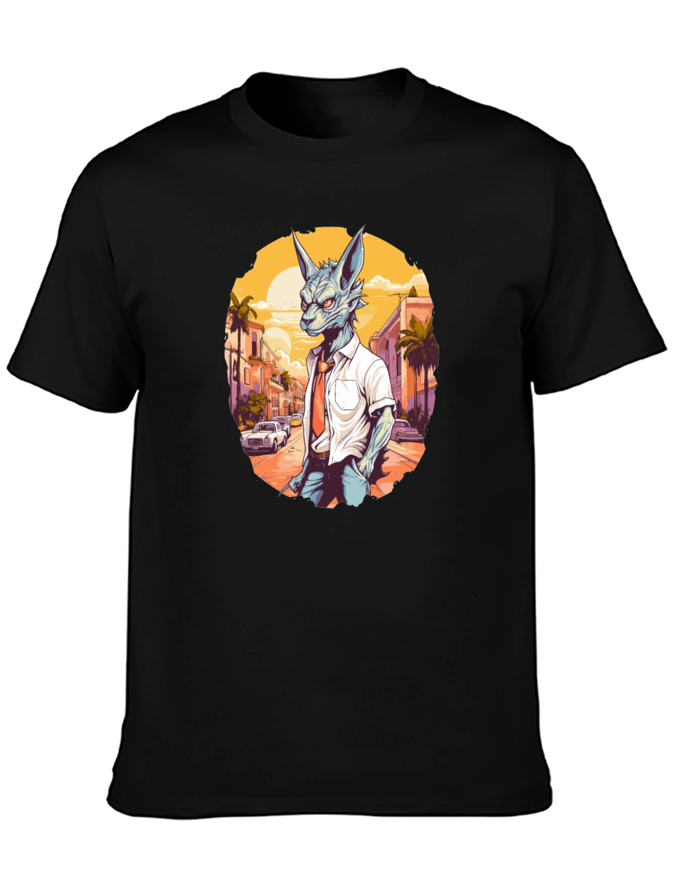 Black Anthropomorphic Wolf in Suit Graphic Tee view 3