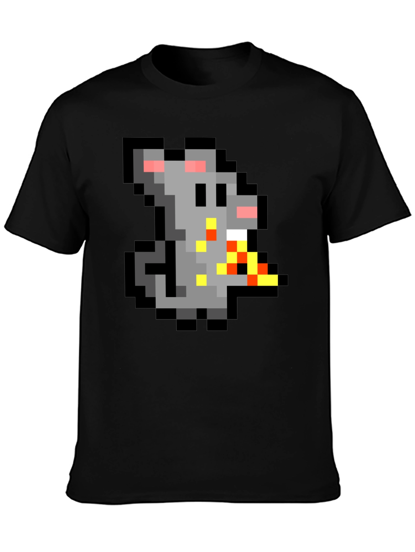 Black Pixel Rat Eating Pizza Graphic Tee view 3