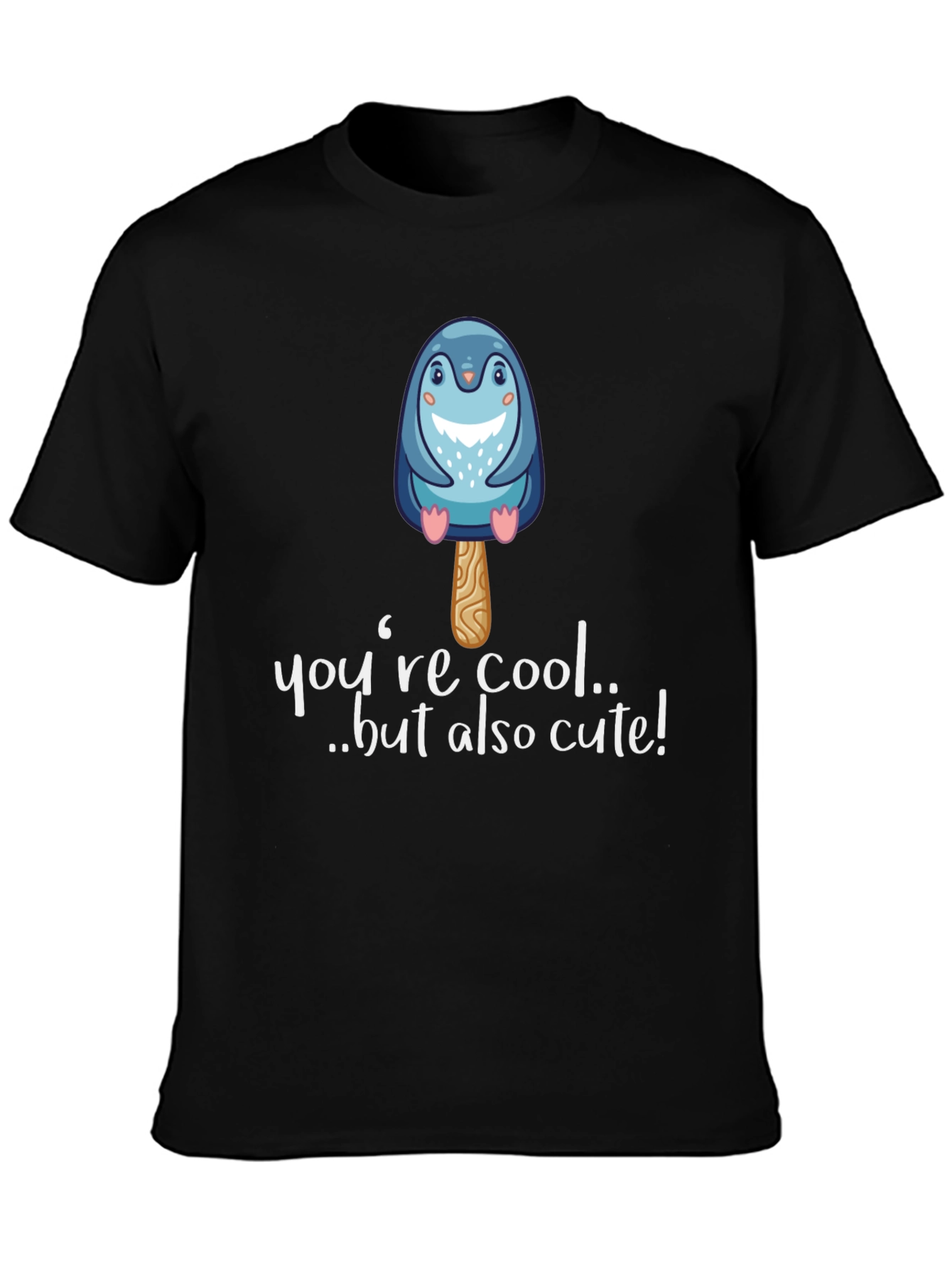 Black Cute Penguin Popsicle Graphic Black T-Shirt view 3