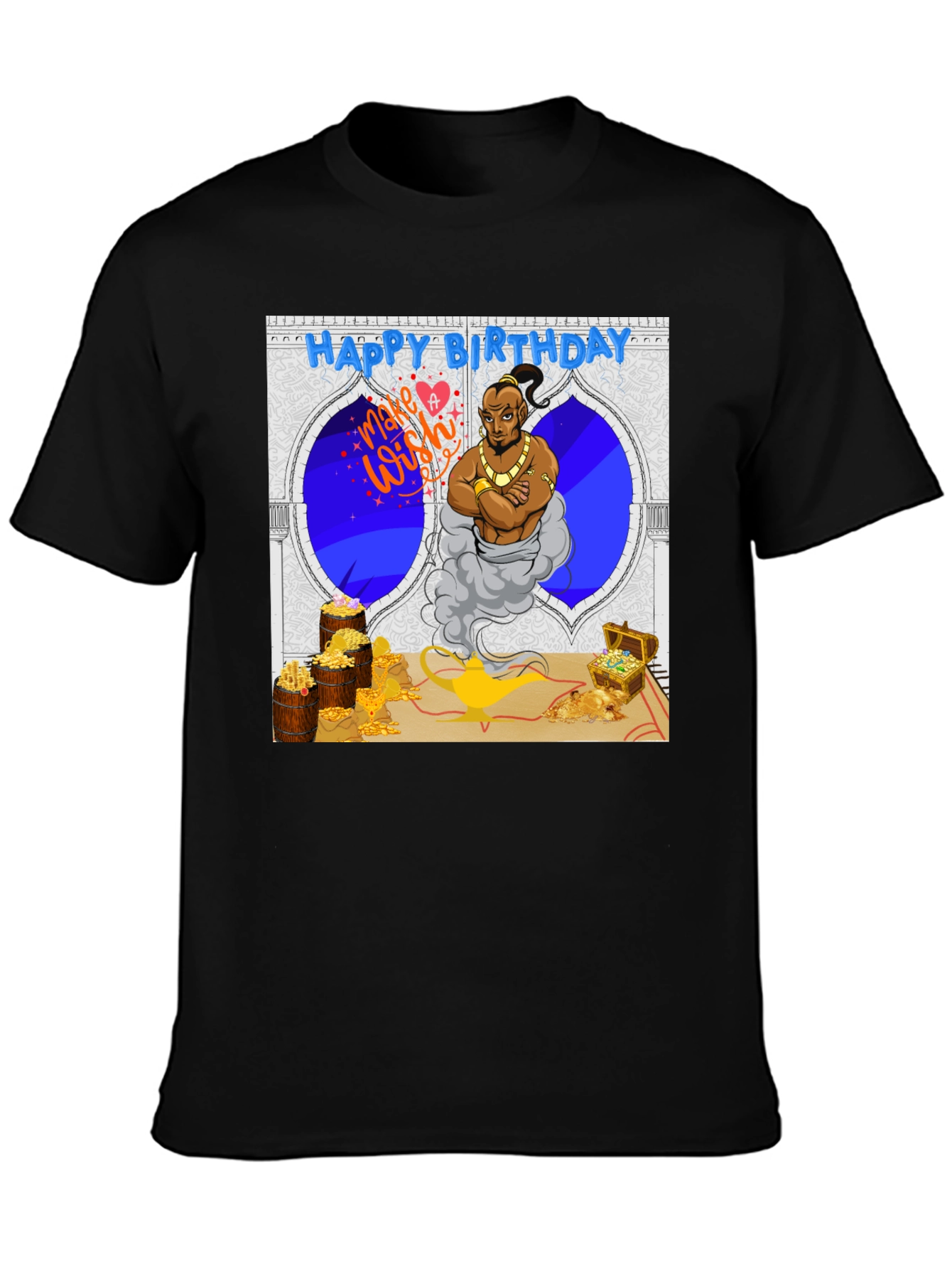 Black Genie Birthday T-Shirt: Make a Wish! view 3