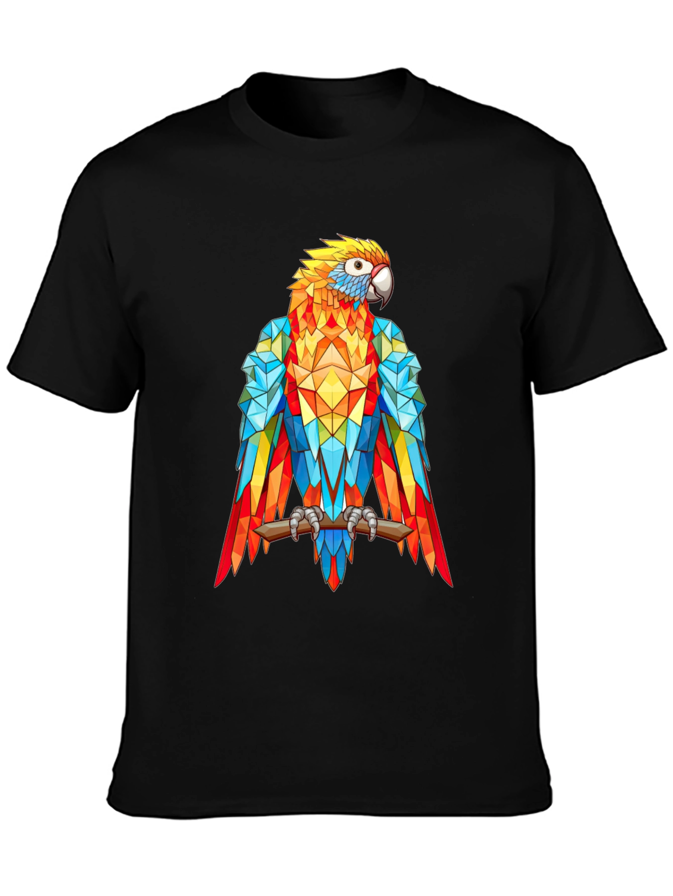 Black Geometric Parrot Graphic Print T-Shirt - Black view 3