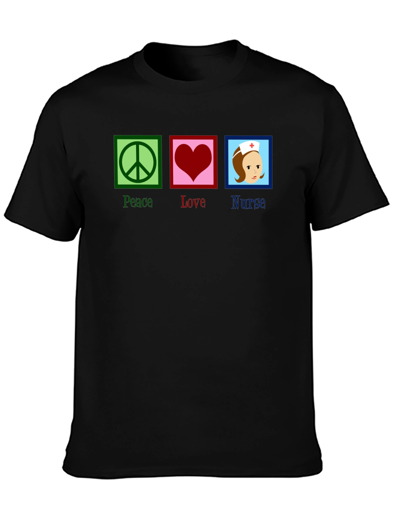 Black Peace Love Nurse T-Shirt - Black Cotton Tee view 3