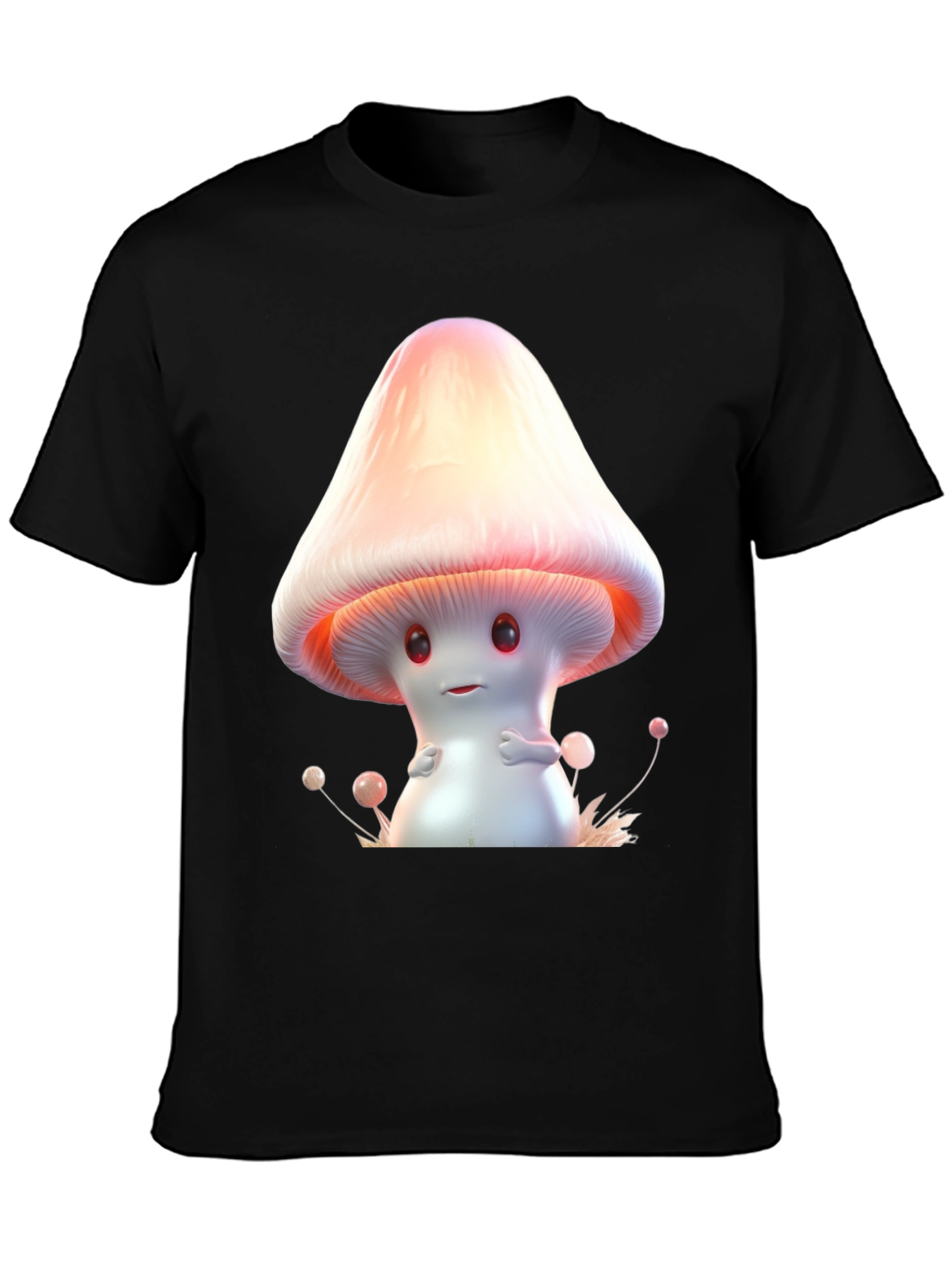 Black Cute Mushroom Graphic Tee - Unisex Black T-Shirt view 3