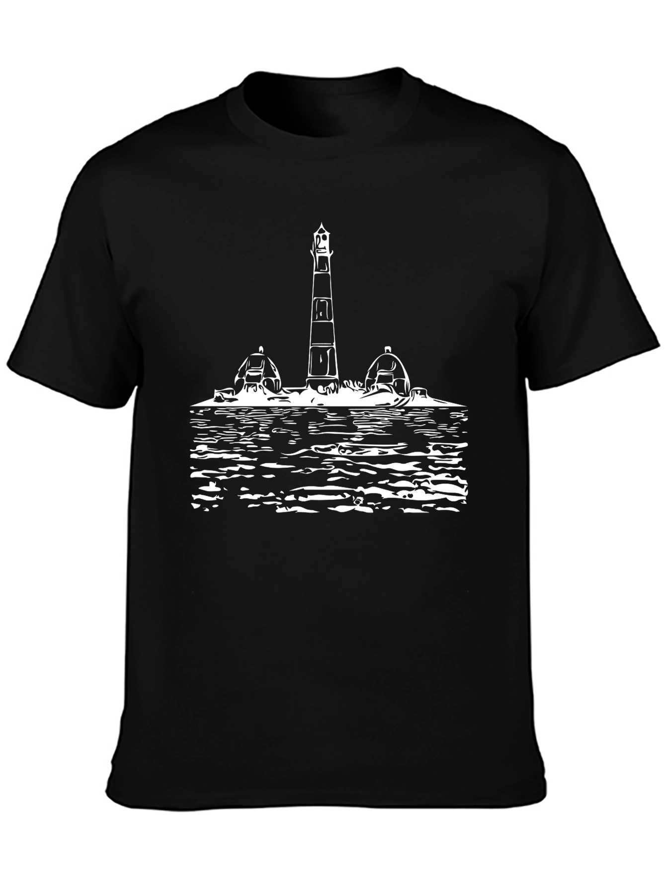 Black Lighthouse Graphic Tee - Black Cotton T-Shirt view 3