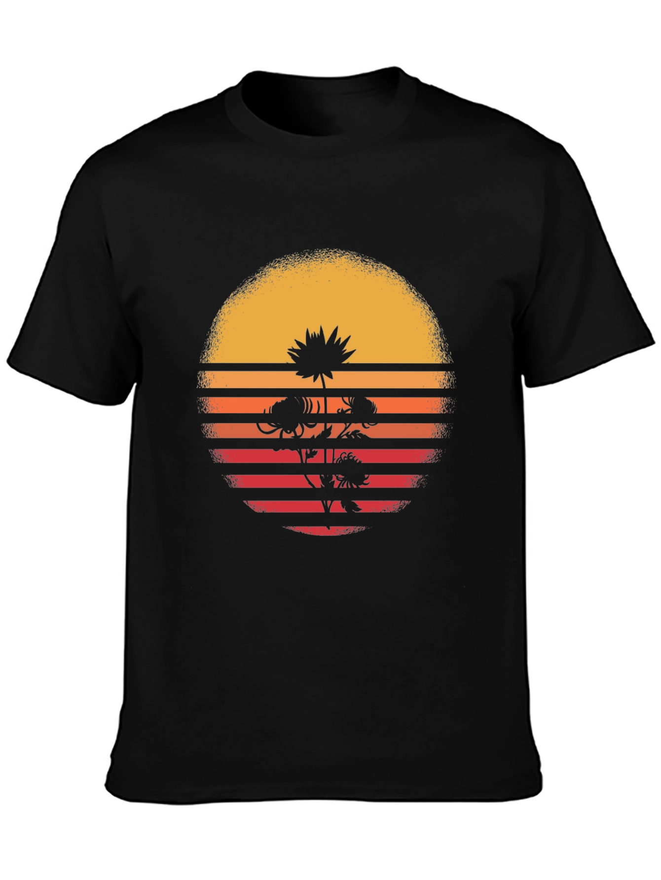 Black Retro Sunset Flower Graphic T-Shirt - Black view 3