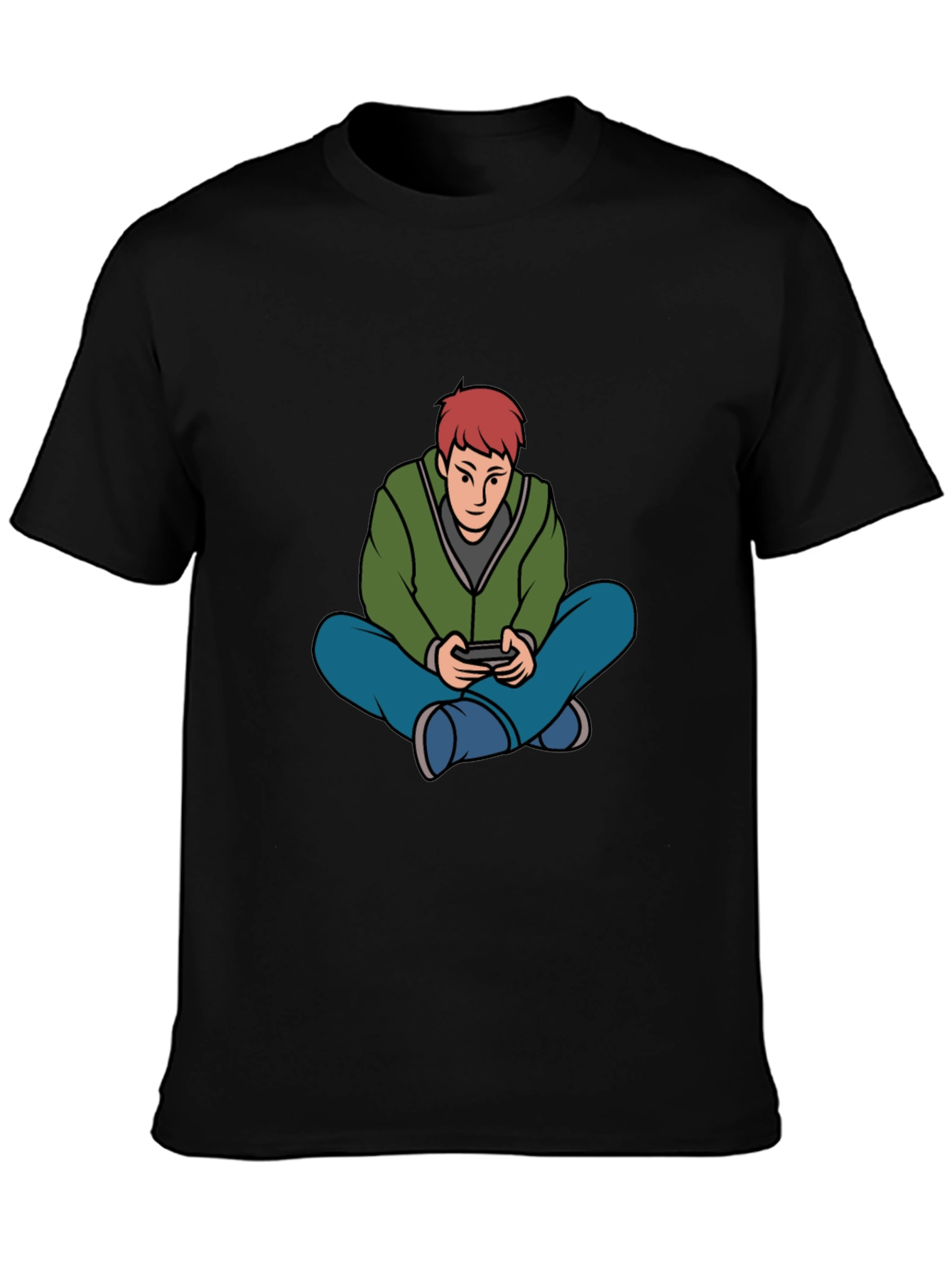 Black Gamer Cartoon Graphic Black T-Shirt view 3