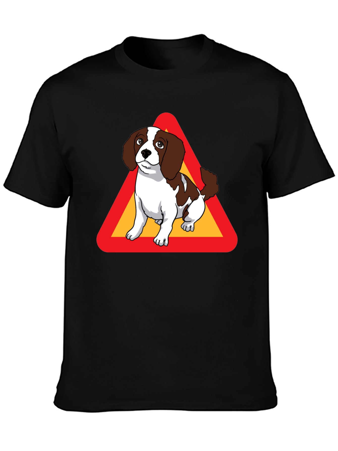 Black Dog Warning Sign Graphic Tee - Black Cotton T-Shirt view 3