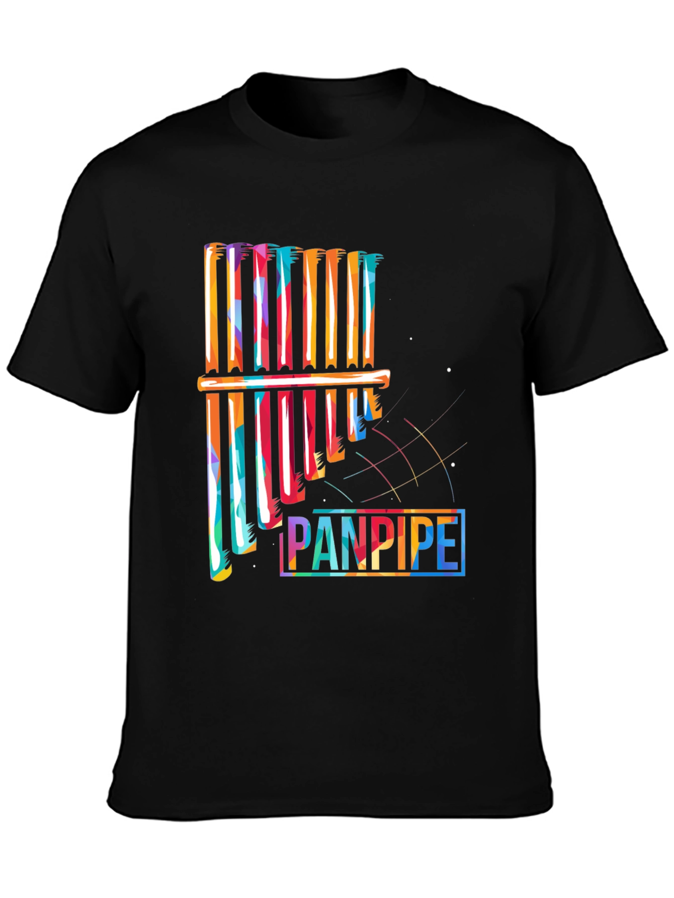Black Colorful Panpipe Graphic Tee - Musical Instrument Shirt view 3