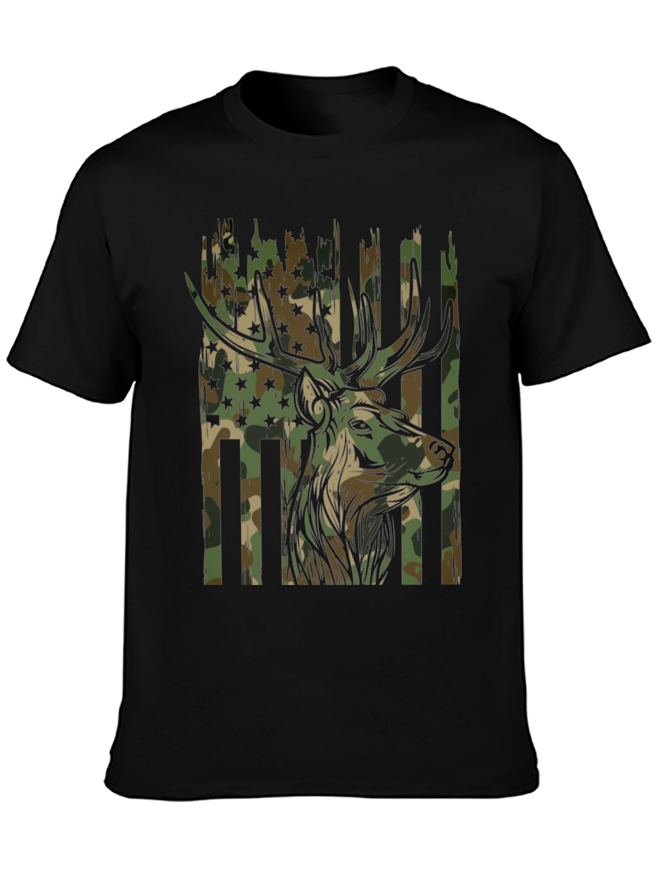 Black Camouflage Deer Graphic Tee - Men's Black T-Shirt view 3