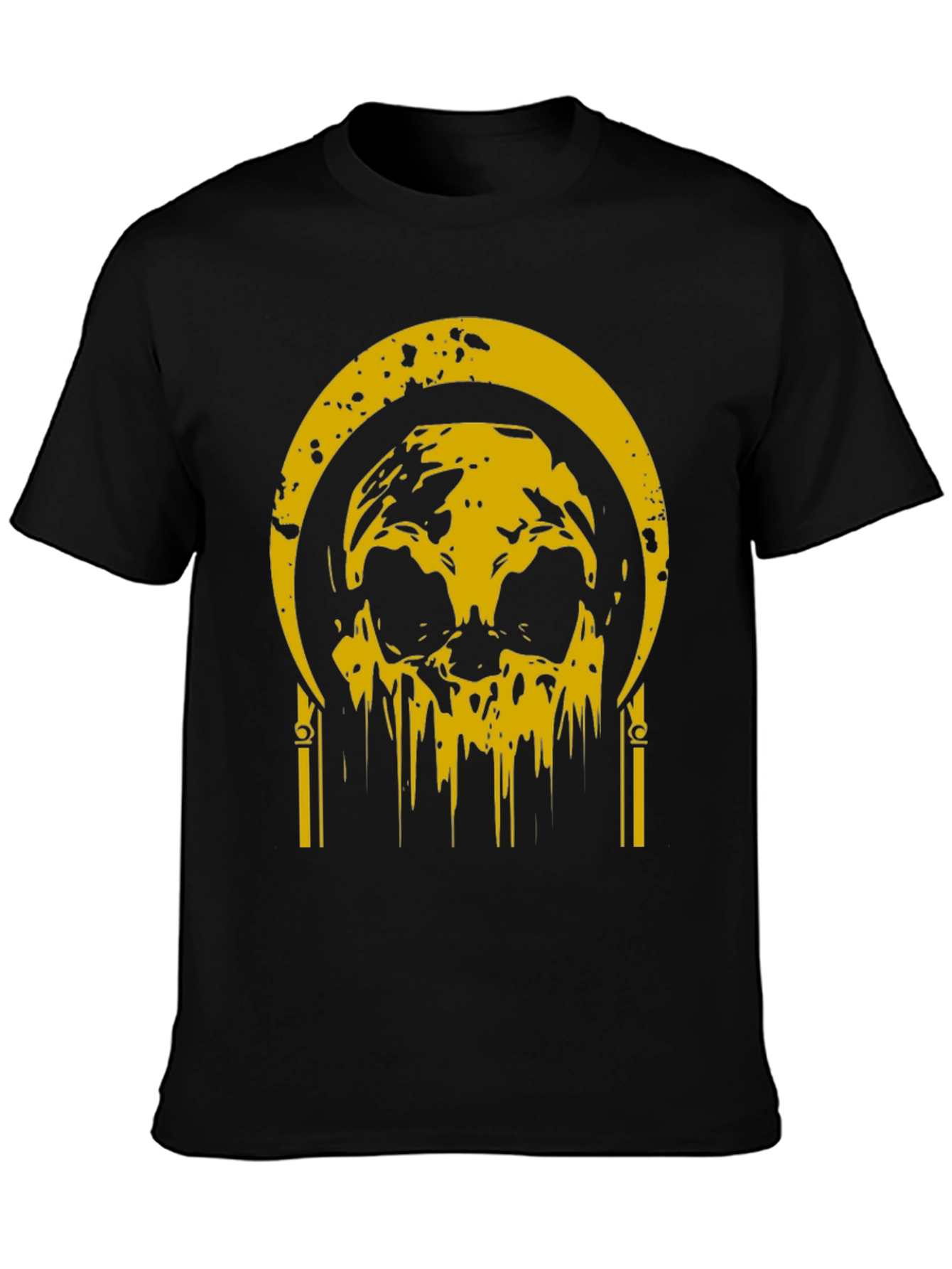Black Black T-Shirt with Golden Skull Graphic view 3