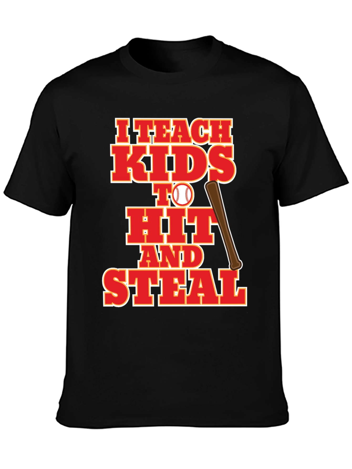 Black I Teach Kids to Hit and Steal Baseball T-Shirt view 3