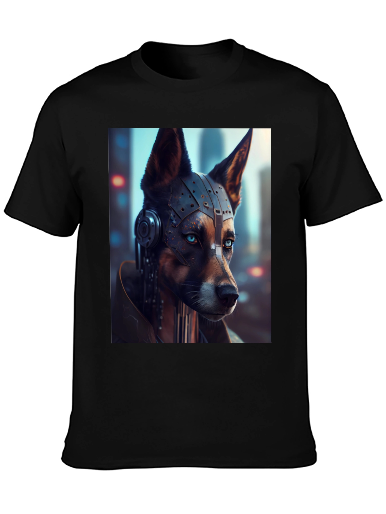 Black Cyberpunk Dog Graphic T-Shirt view 3